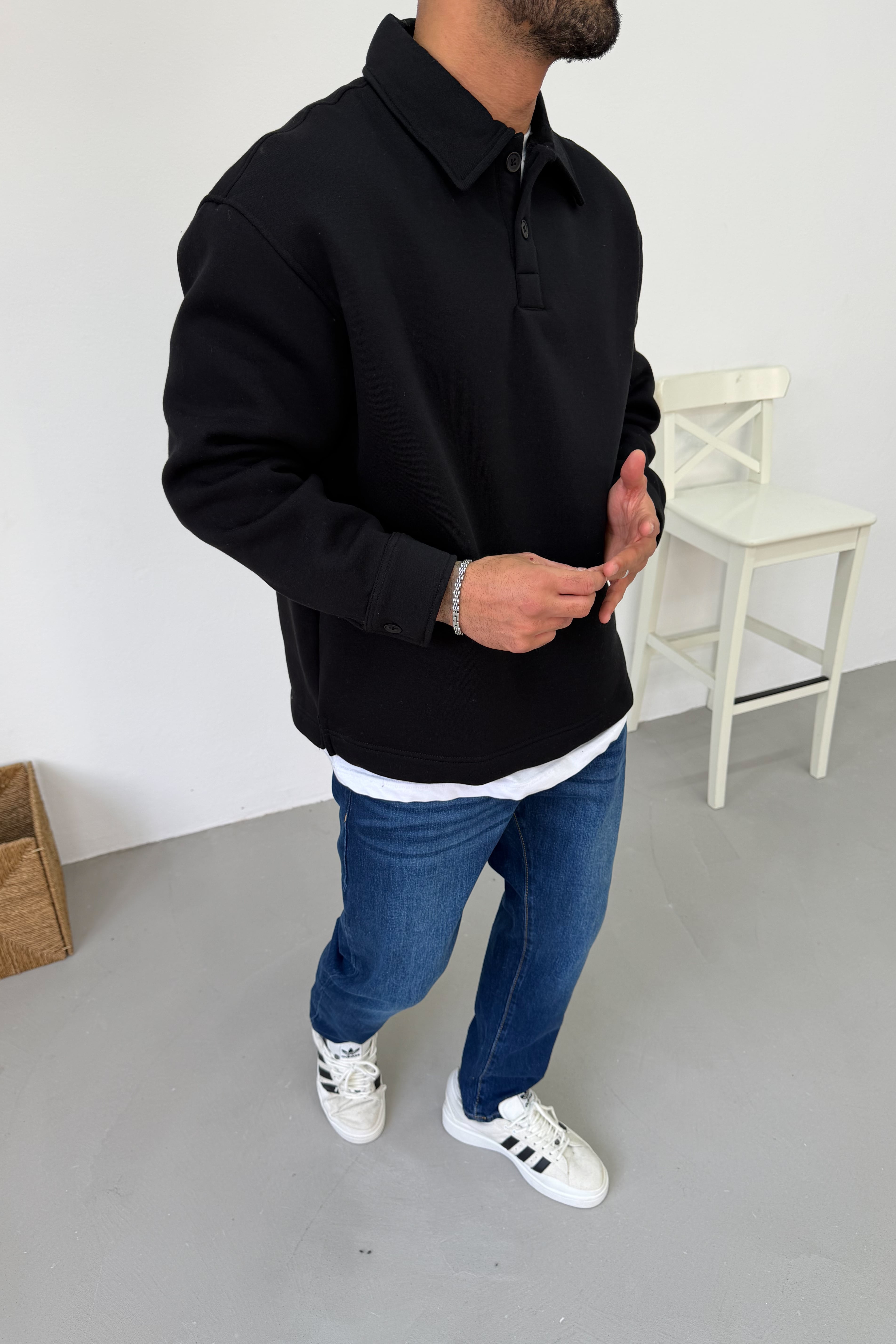 Polo Yaka Basic Oversize Sweatshirt 7081