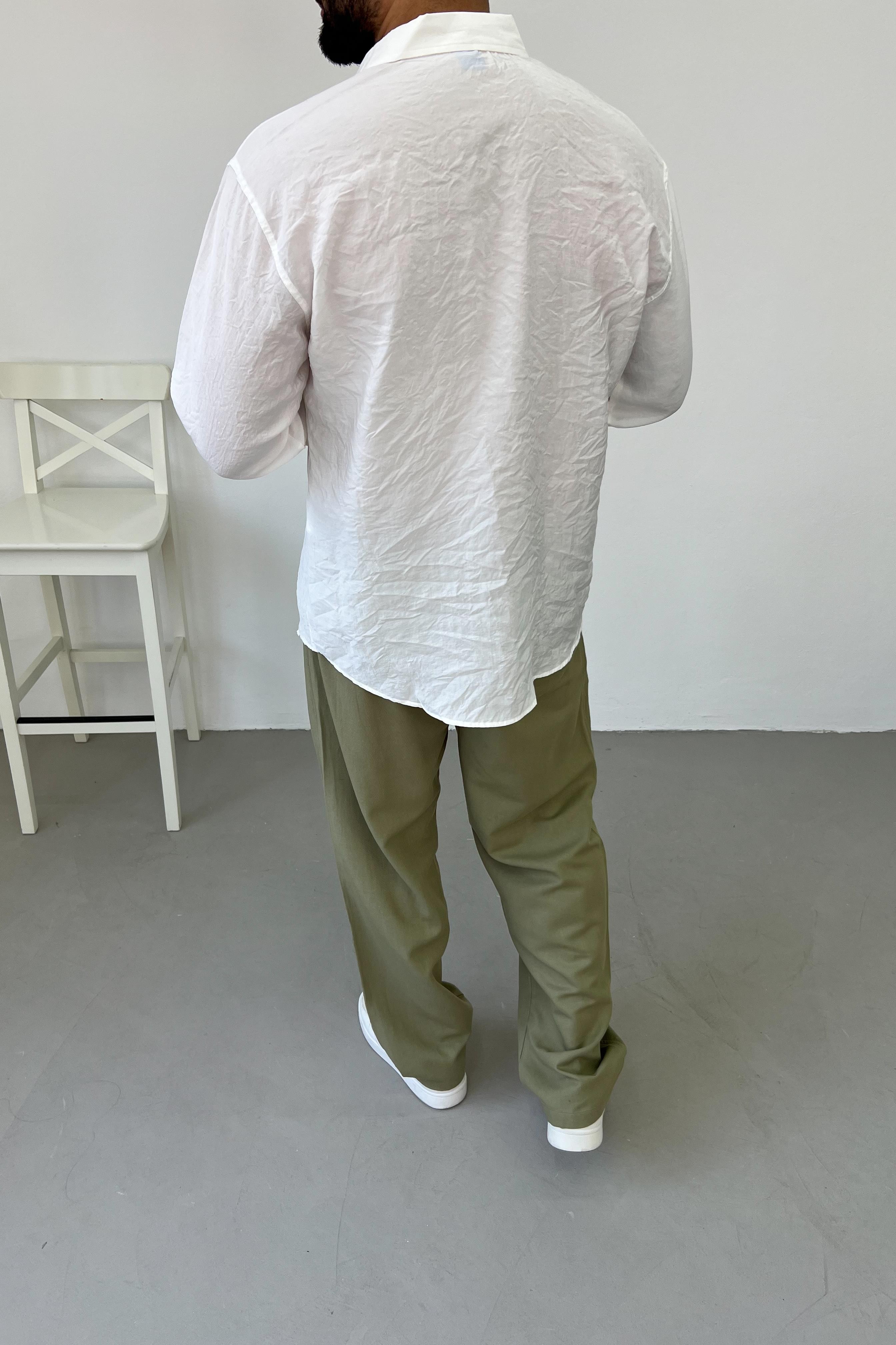 Modal Kumaş Beyaz Oversize Gömlek 4025