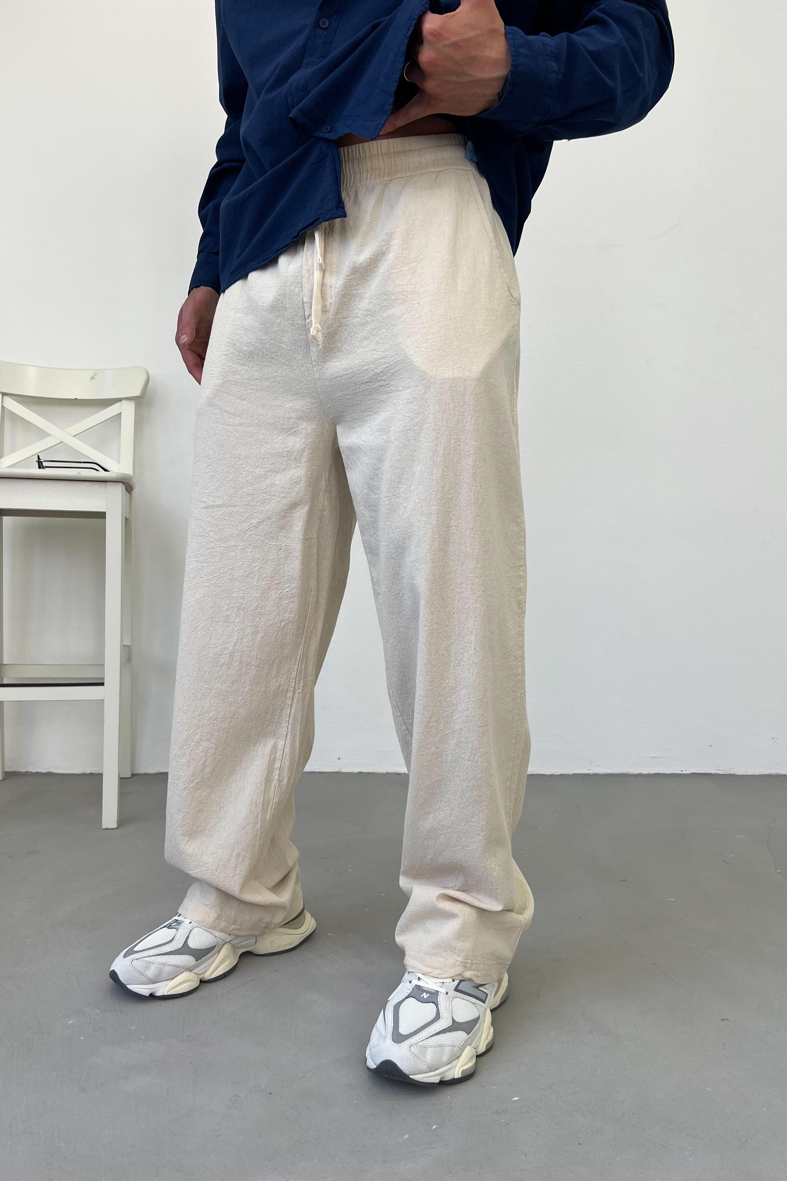 Basic Keten Baggy Pantolon E80-15 - Bej