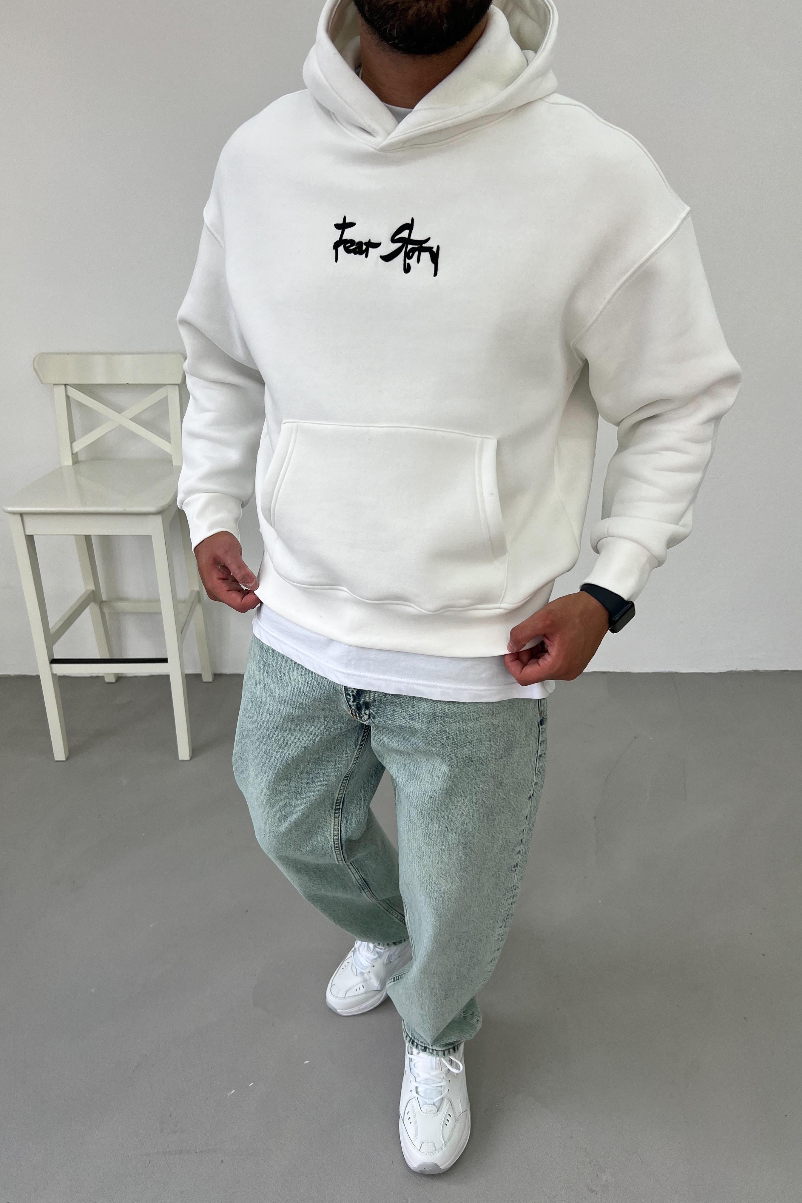 Cookie Monster Baskılı Oversize Beyaz Sweatshirt 1515