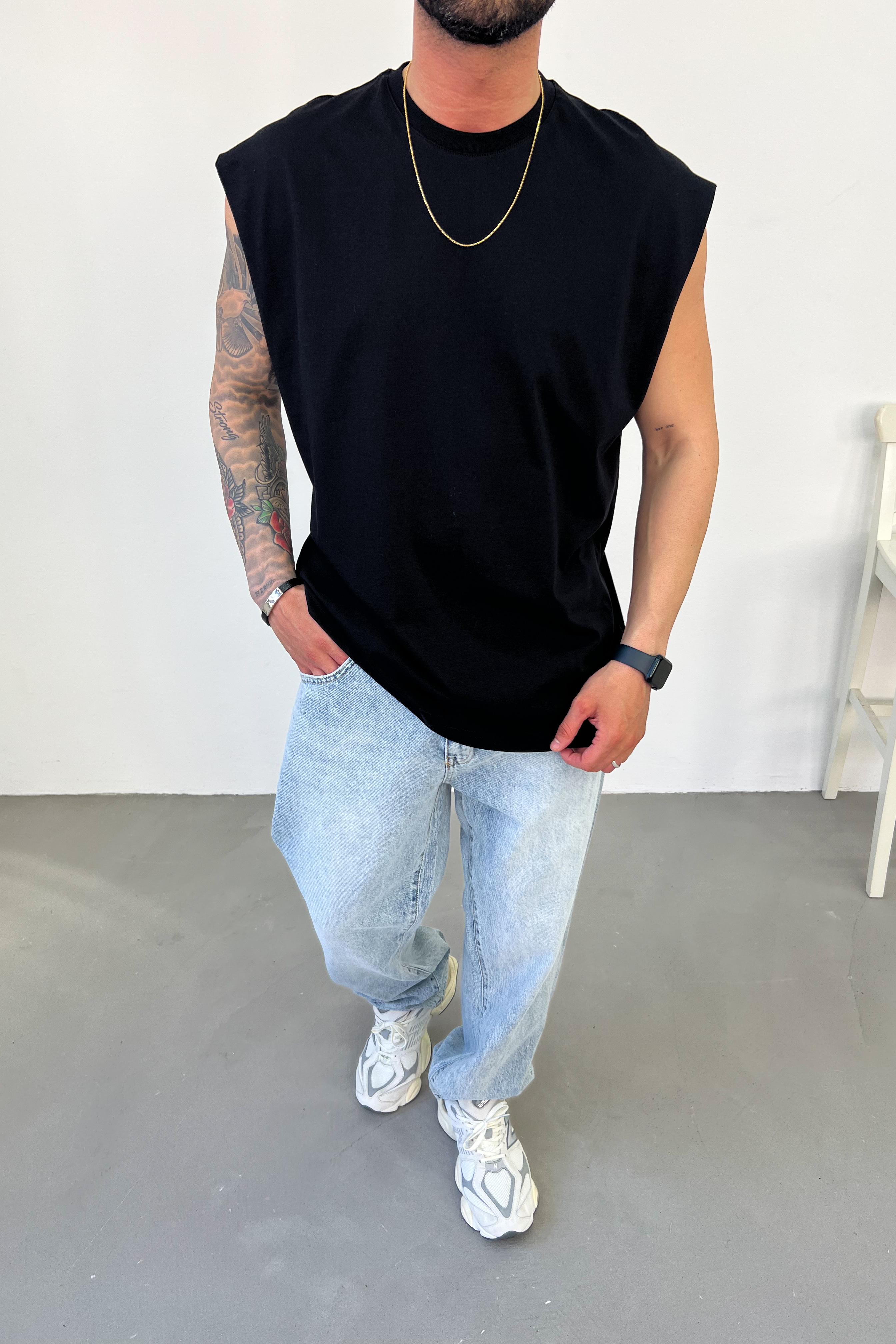 Oversize Kolsuz Tshirt 723 - Siyah