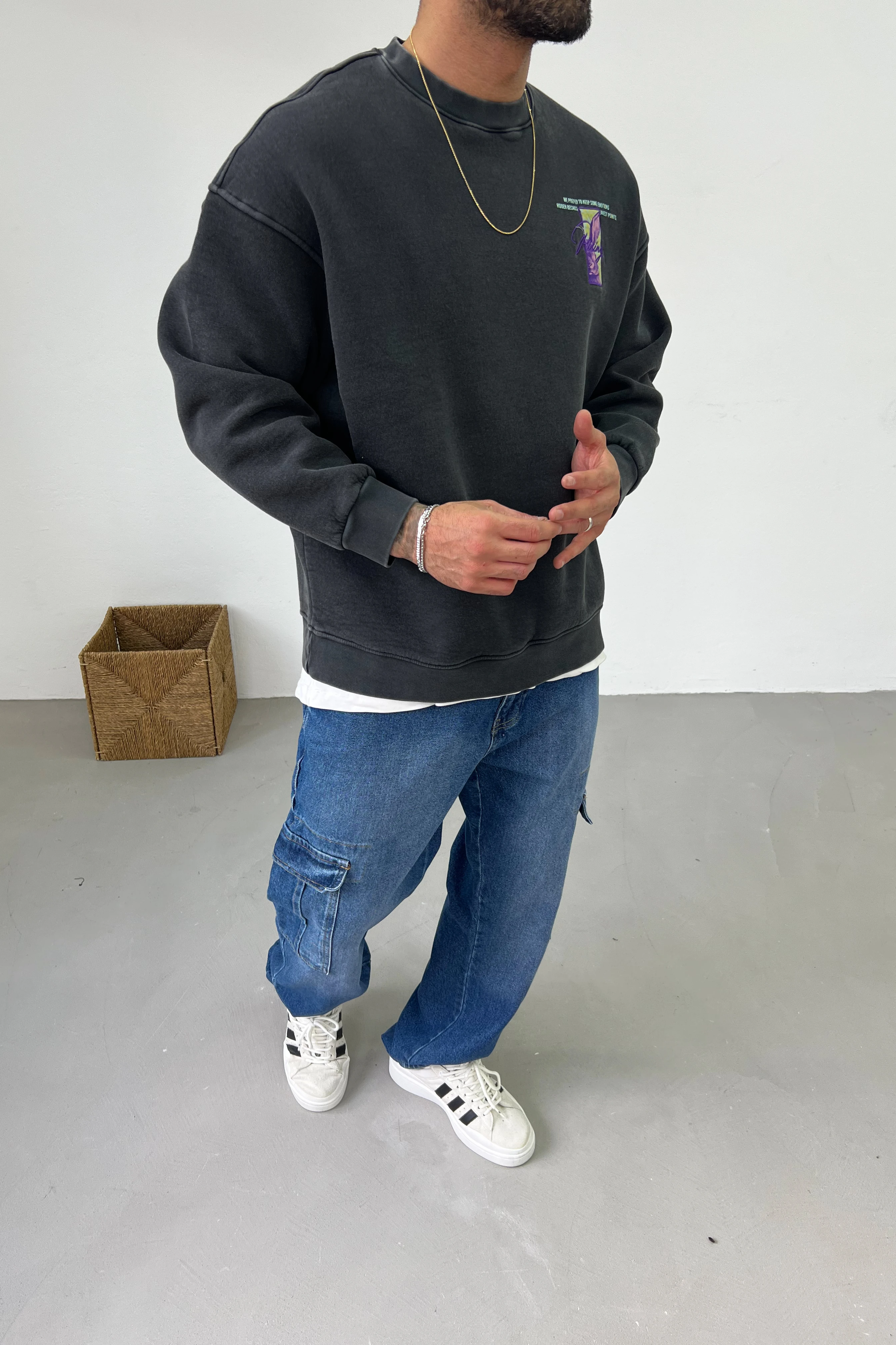 Rising Rabbit Detaylı Yıkamalı Oversize Sweatshirt 7088