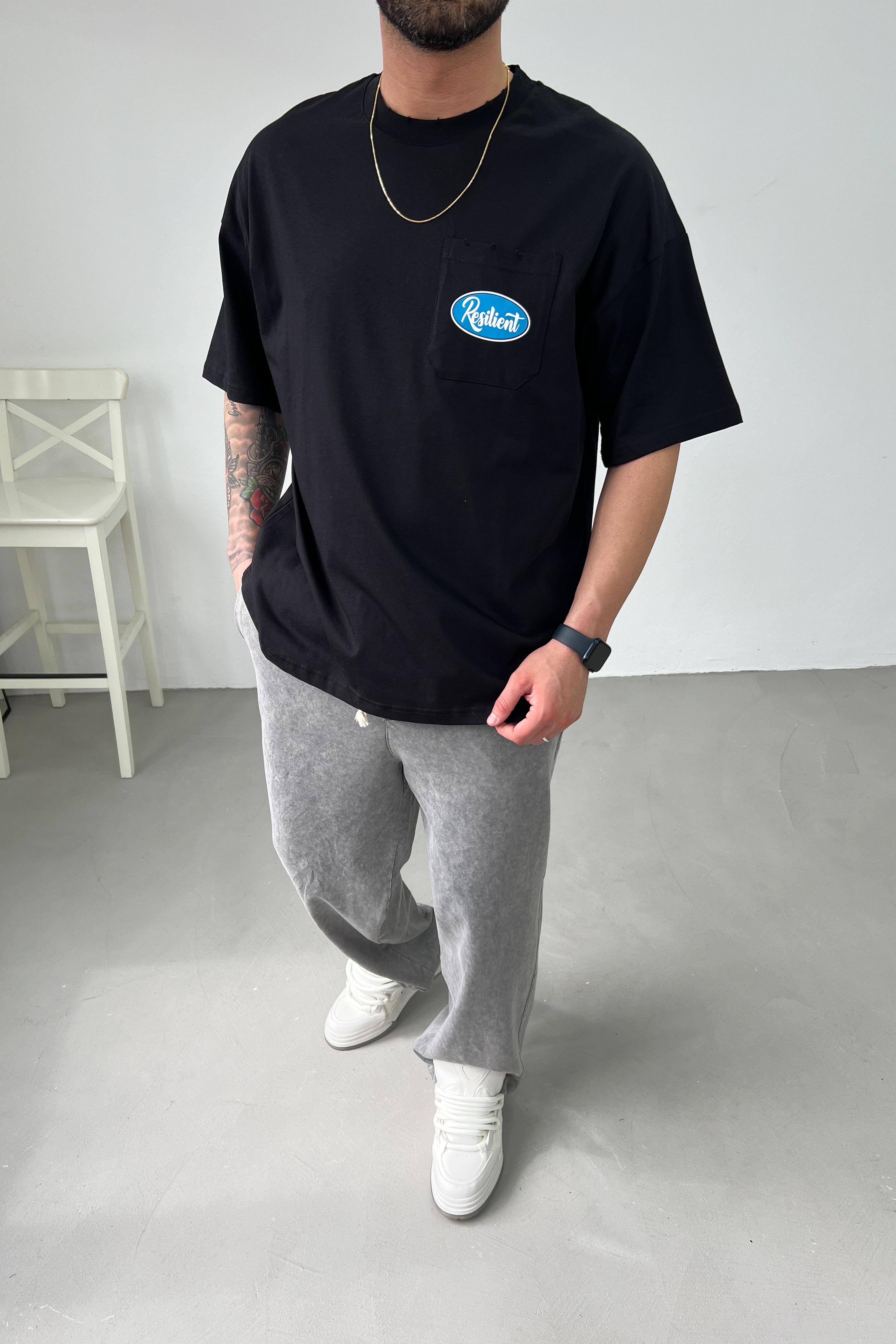 Resilient Cep Detaylı Oversize Tshirt Y124