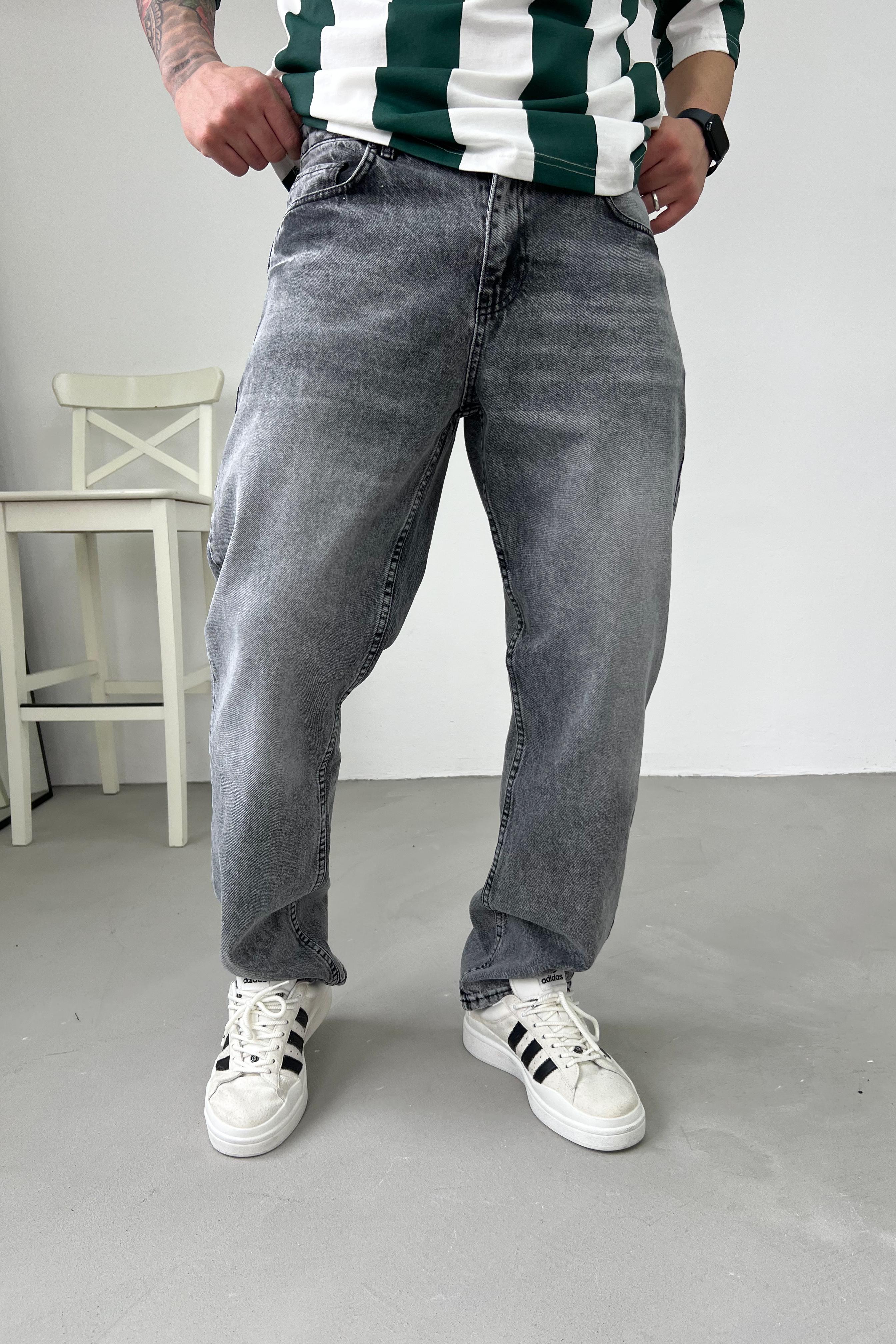 Taşlamalı Gri Baggy Pantolon 7331