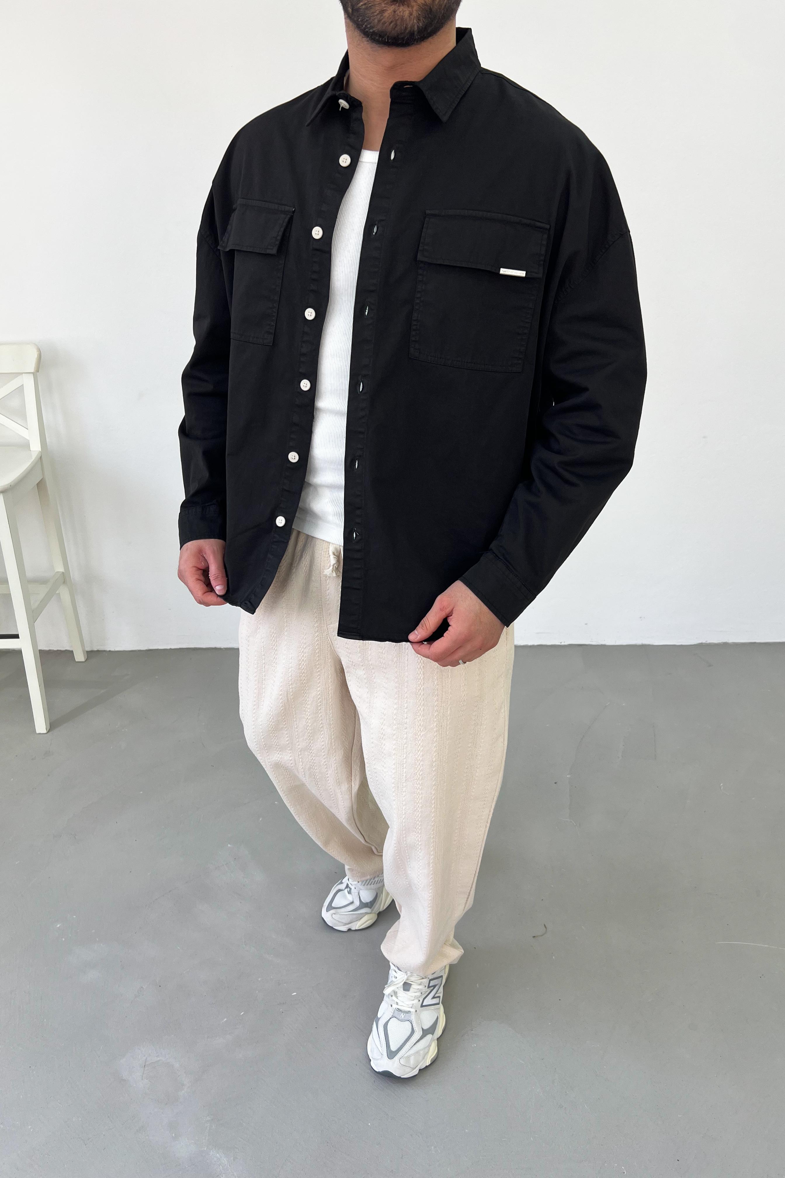 Gabardin Kumaş Oversize İnce Mevsimlik Ceket 1100 - Siyah