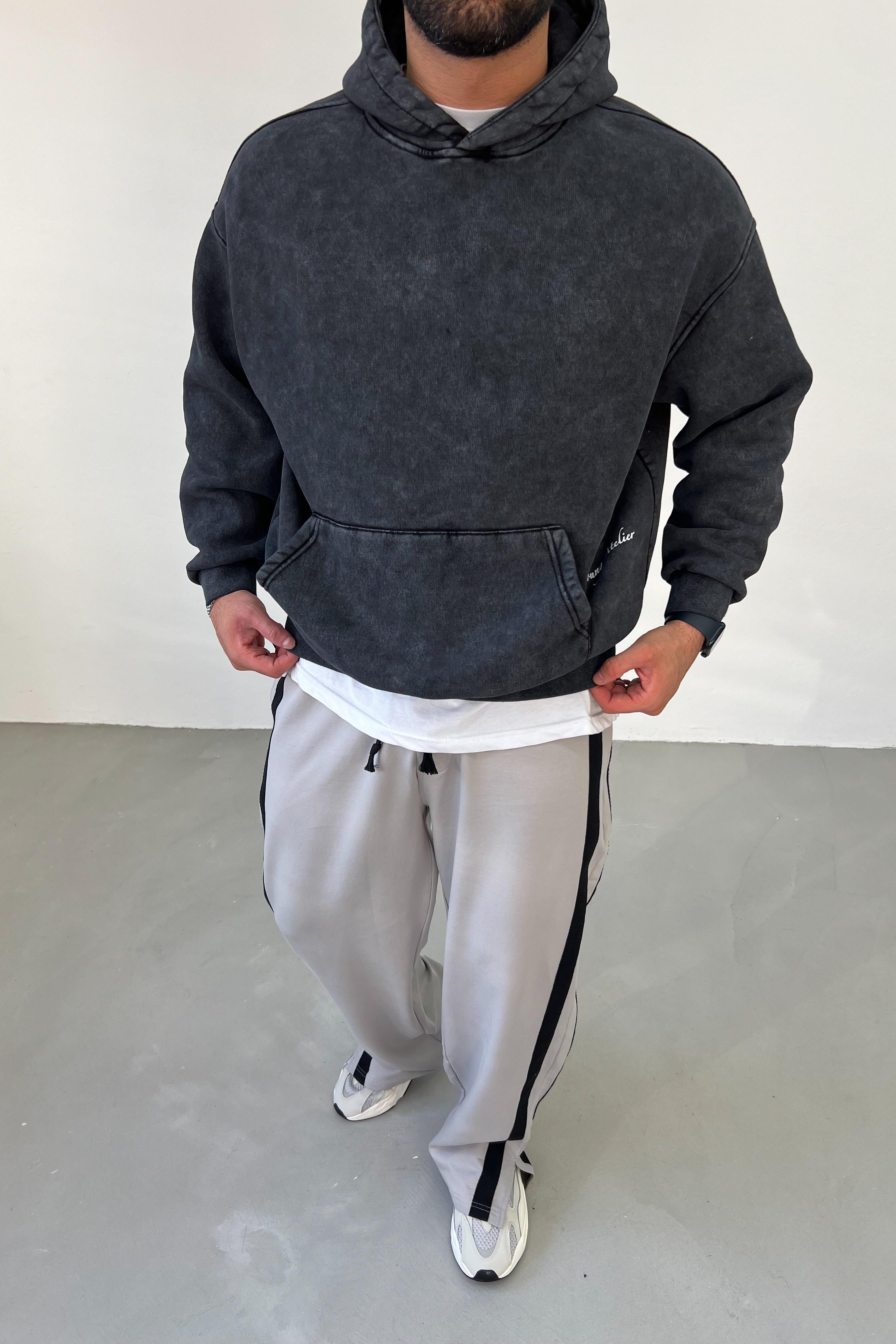 Young Atelier Baskılı Yıkamalı Oversize Antrasit Sweatshirt 42