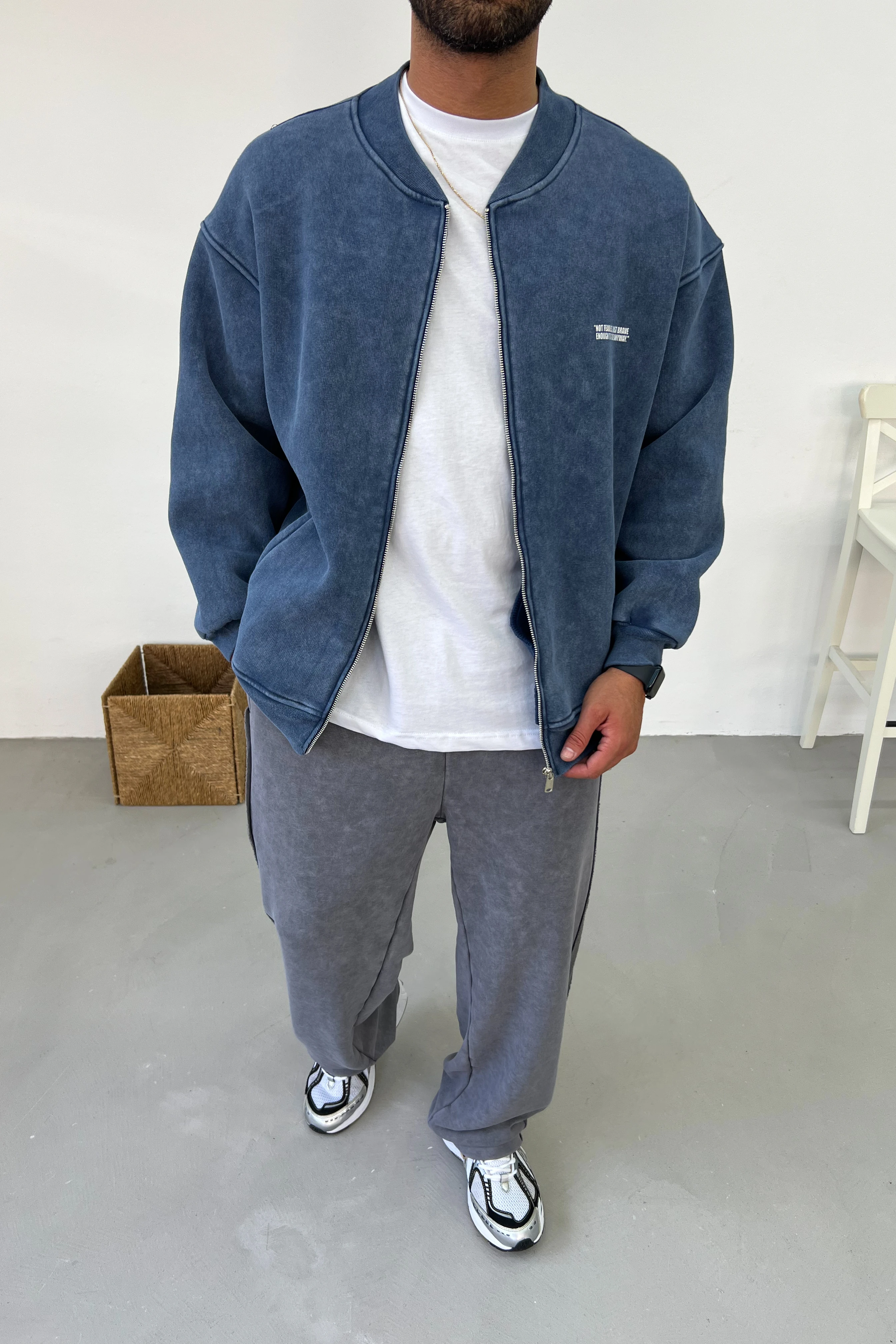 Yıkamalı Oversize Fermuarlı Sweatshirt 70-05