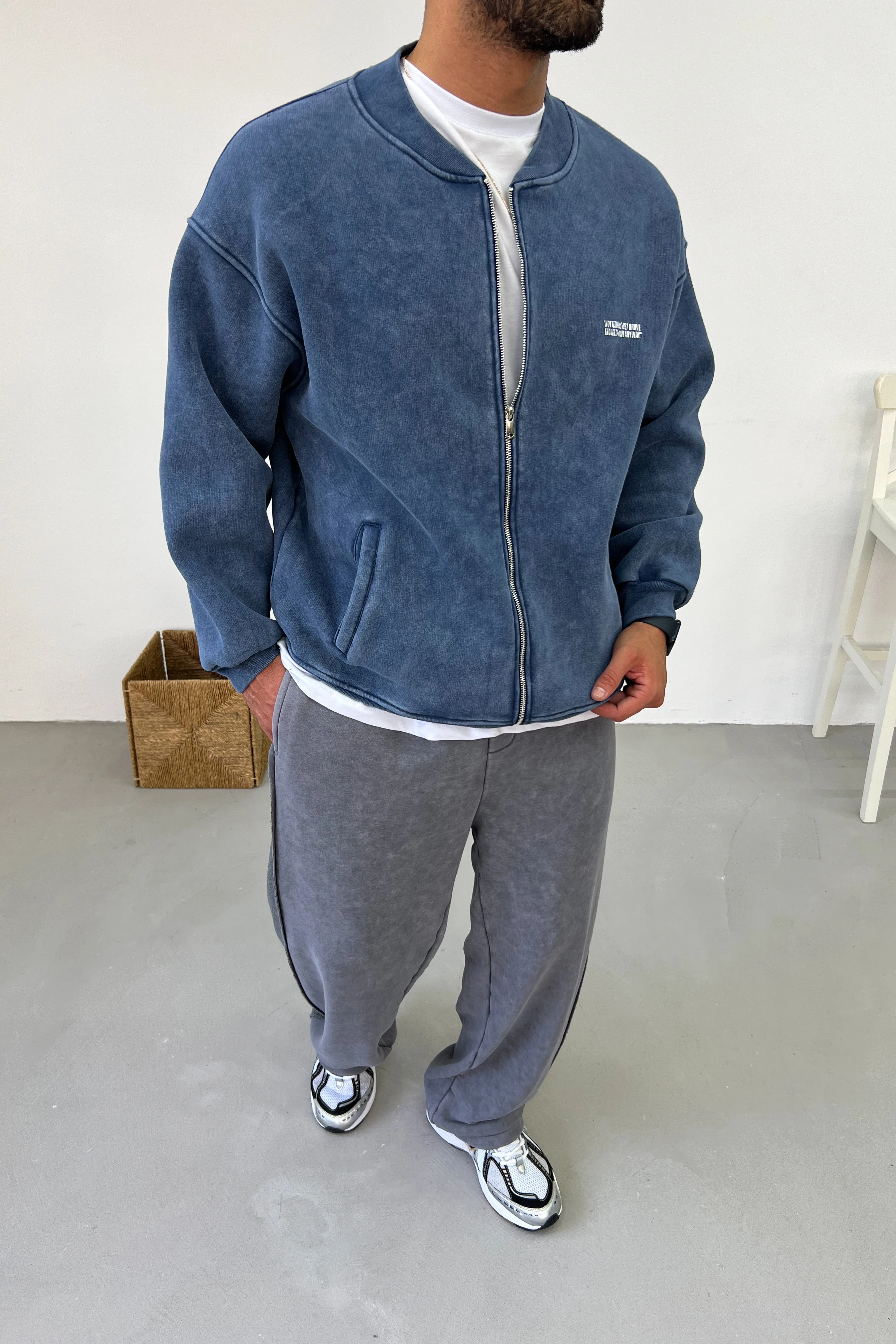 Yıkamalı Oversize Fermuarlı Sweatshirt 70-05