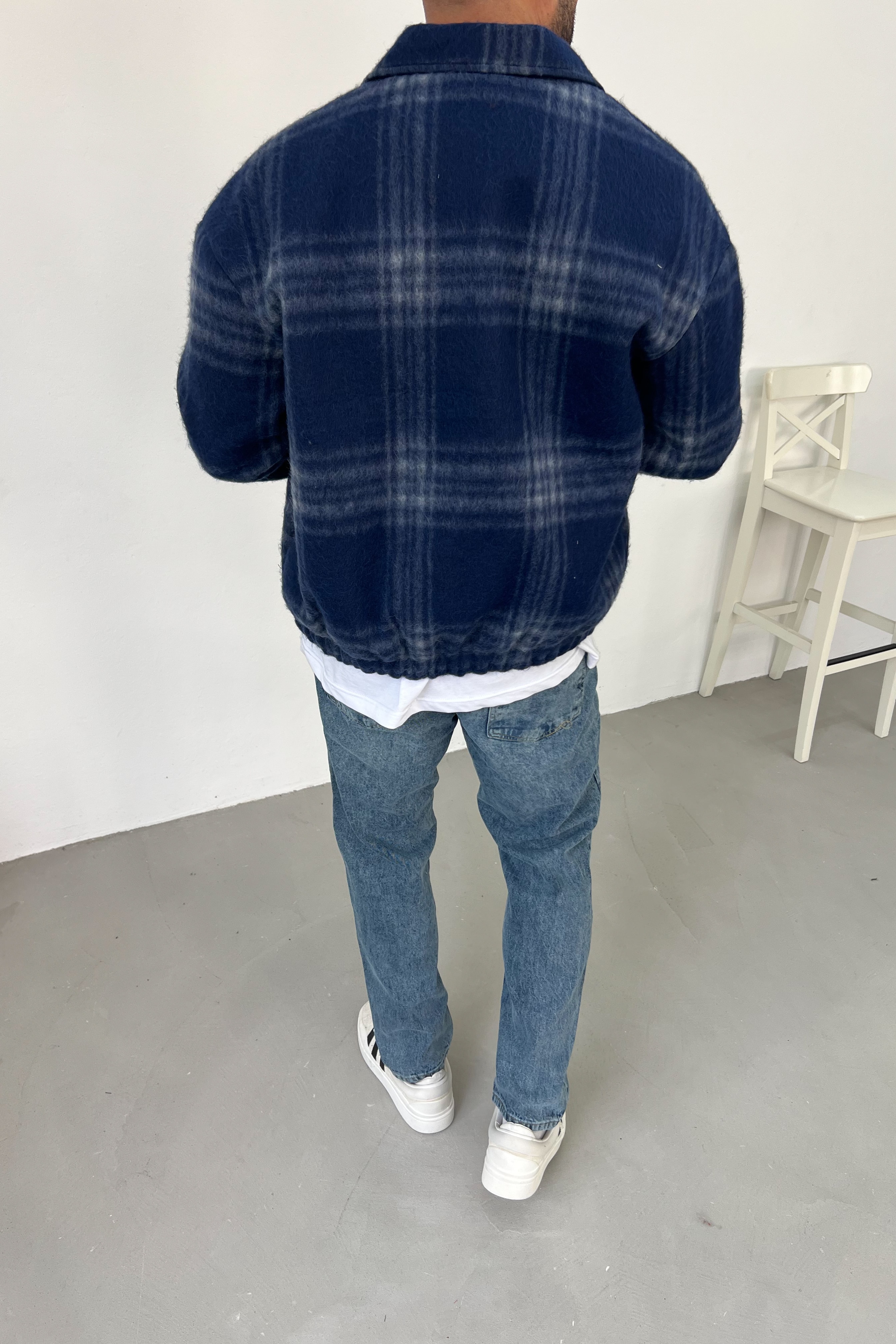 Oversize Ekose Kaşe Ceket 7030