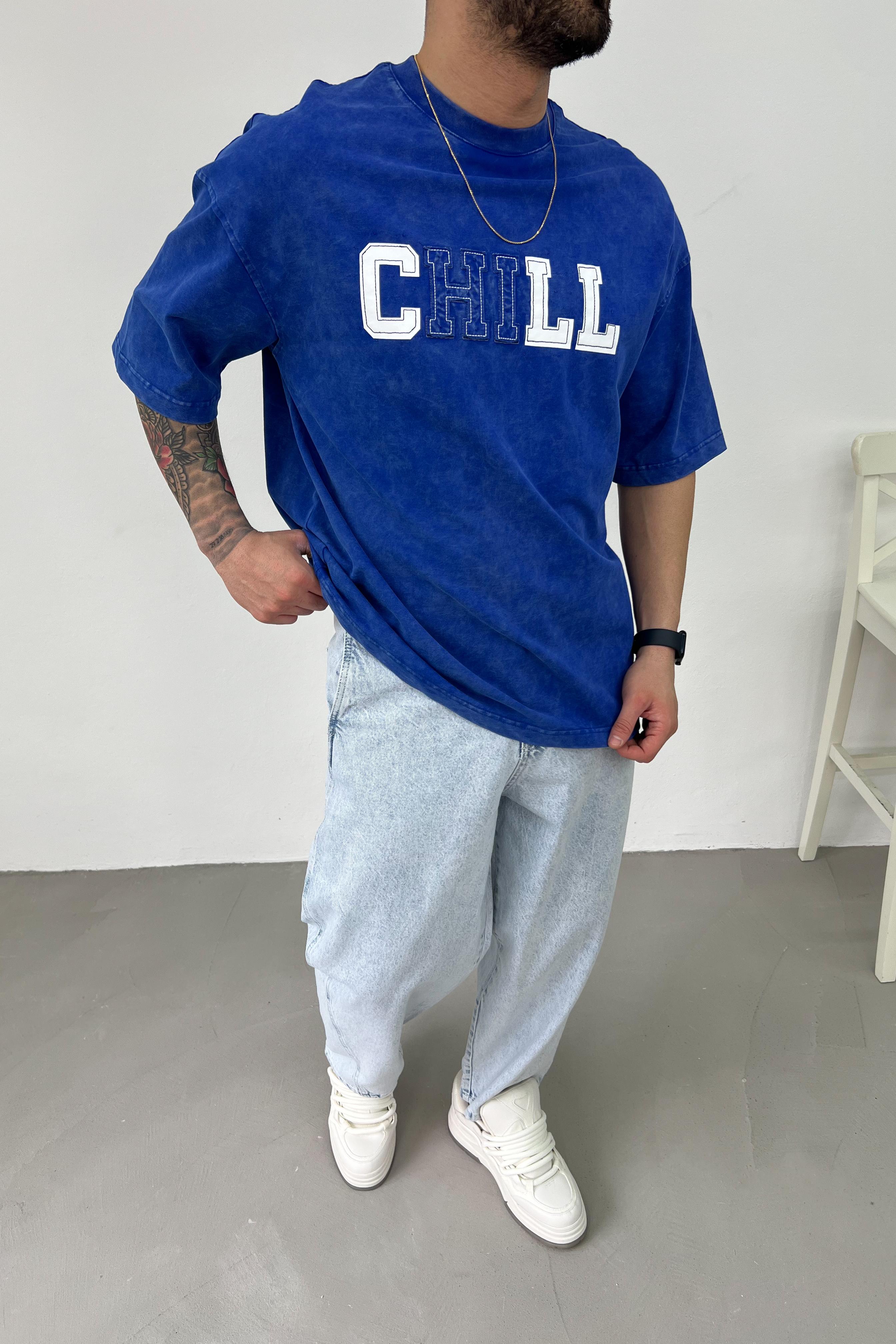 Chill 00 Nakış Detaylı Yıkamalı Oversize Tshirt 71-07