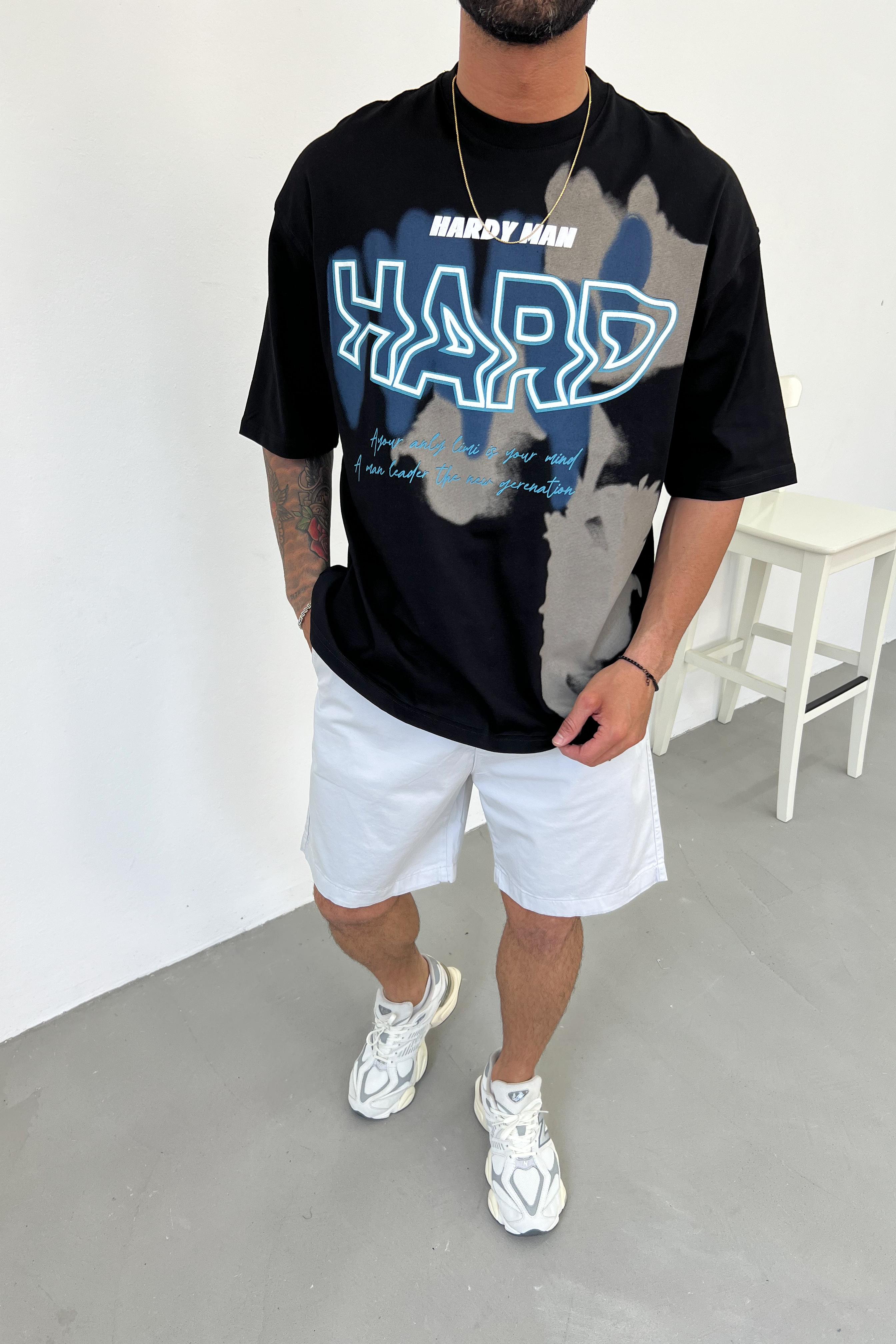 Hardy Man Baskılı Oversize Tshirt Y2501 - Siyah