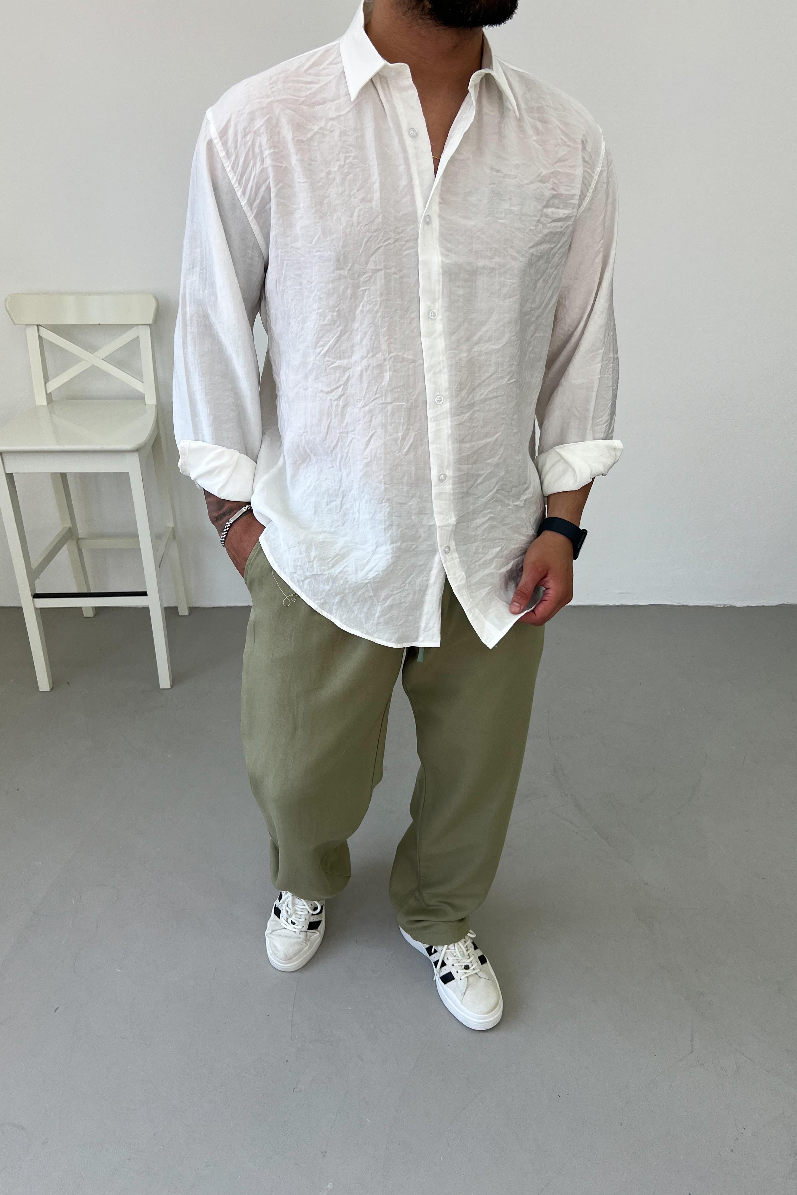 Modal Kumaş Beyaz Oversize Gömlek 4025
