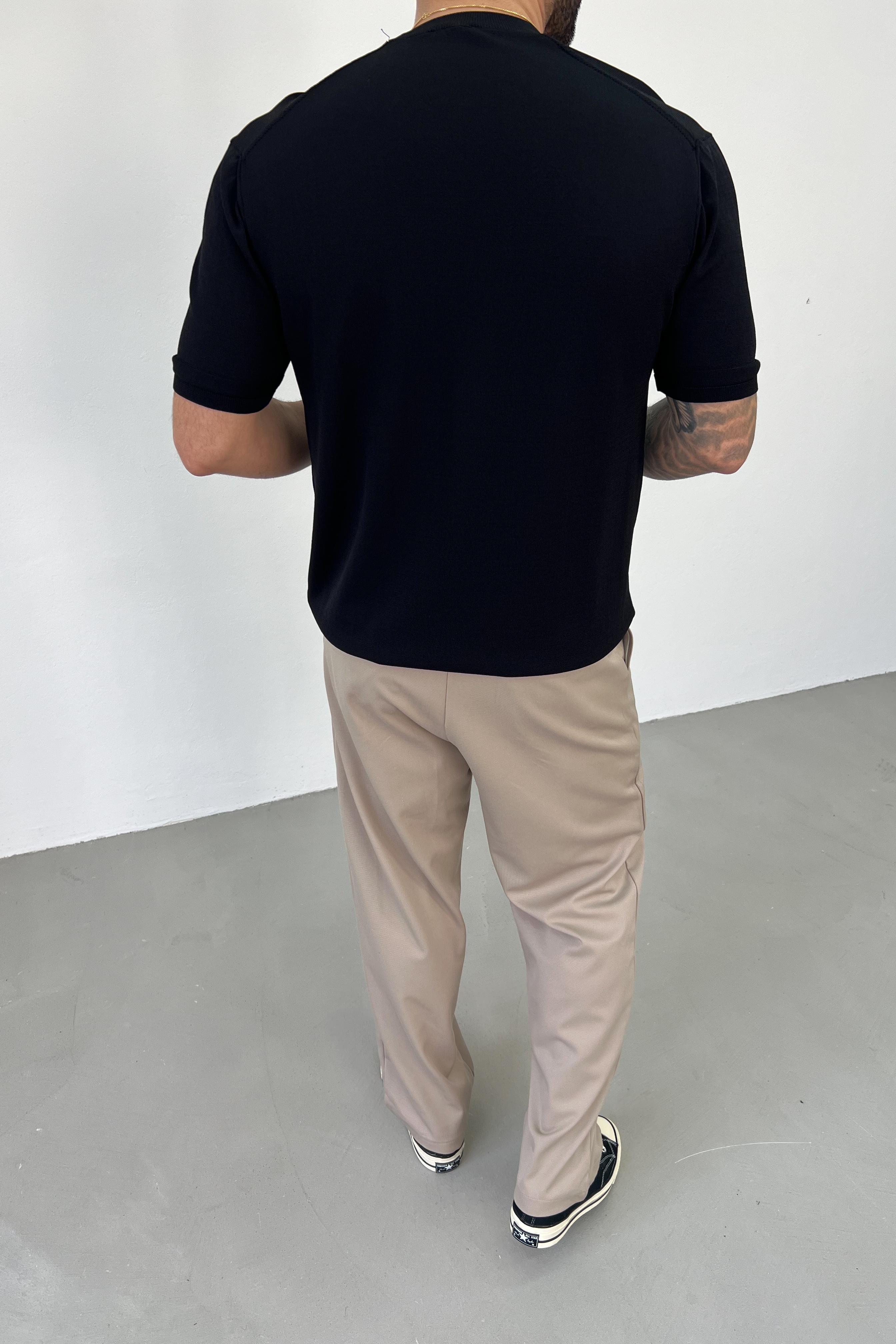 Örgü Desenli Bisiklet Yaka Triko Tshirt 6003
