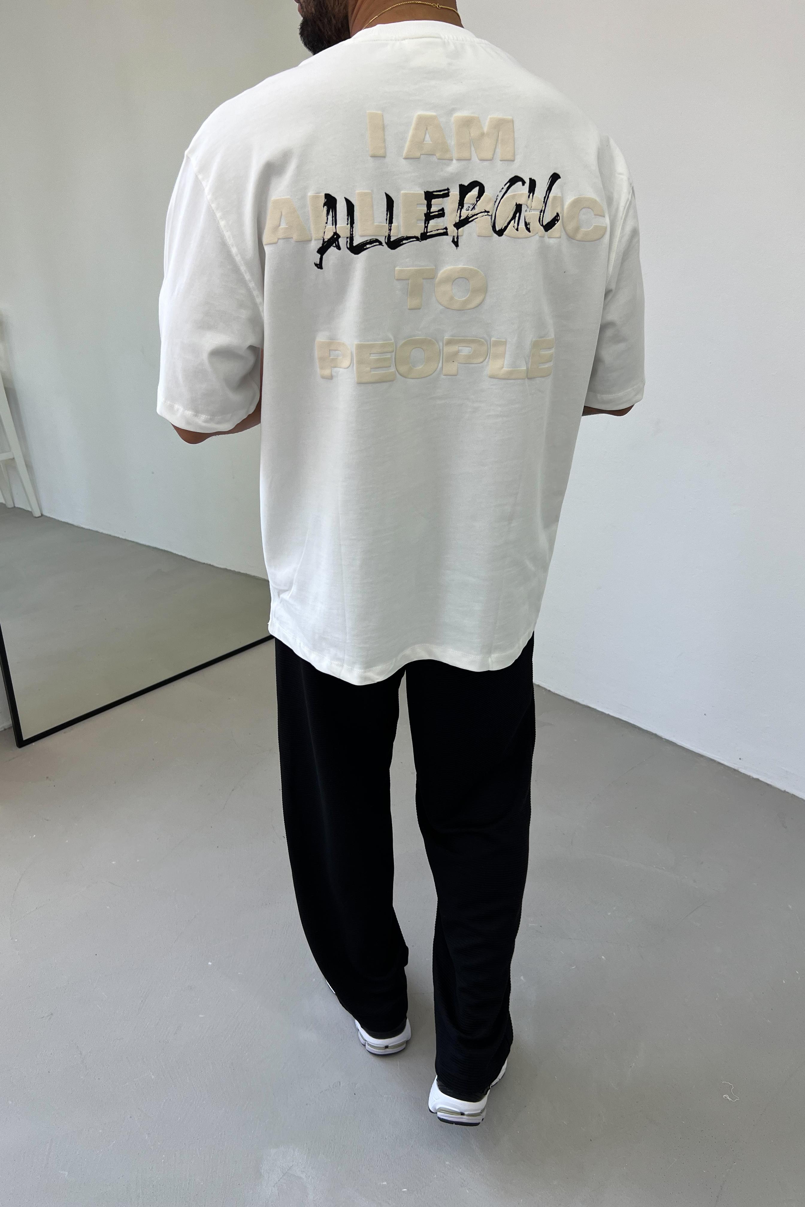Allergeic Baskılı Oversize Tshirt 1201 - Ekru