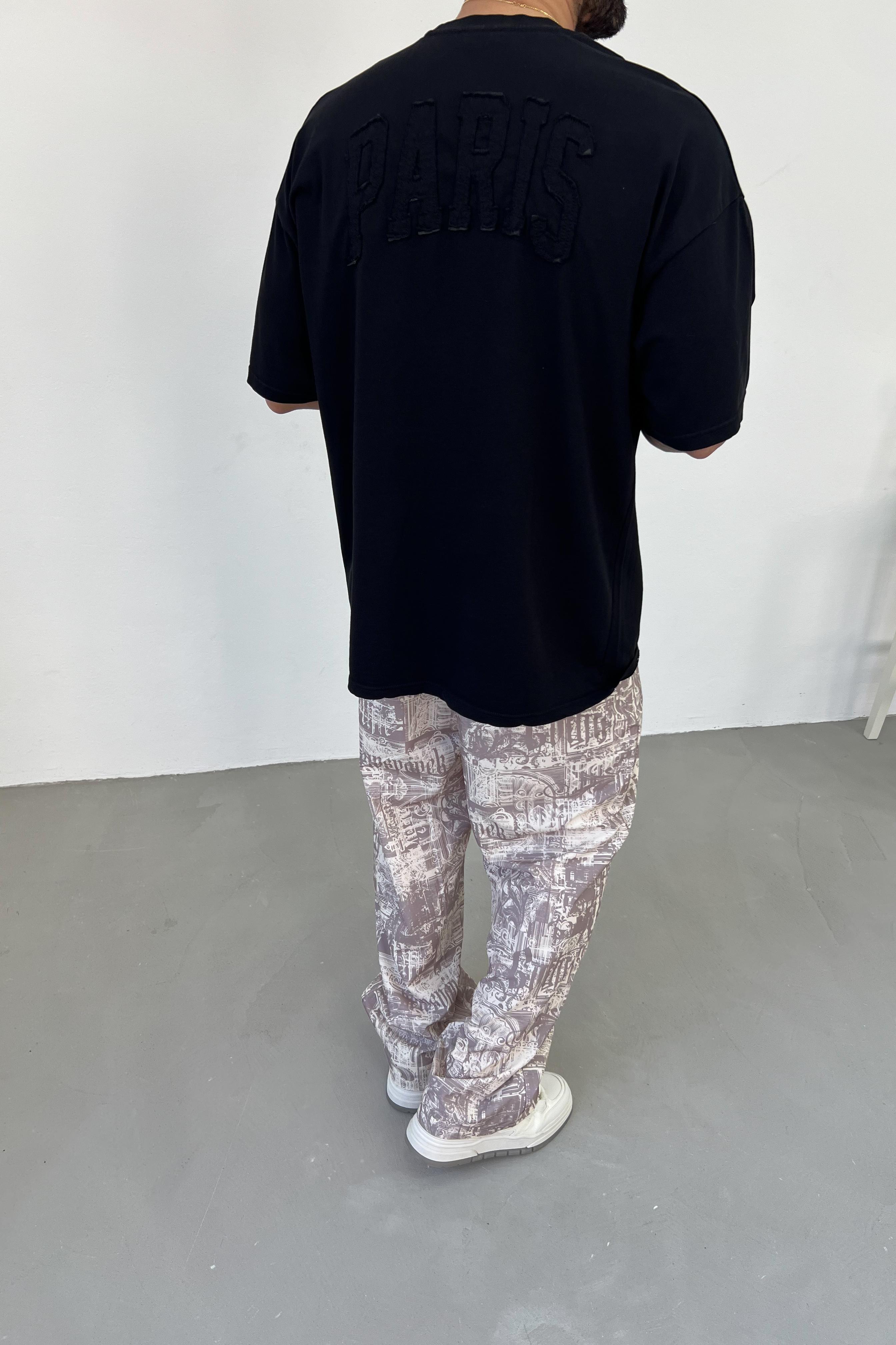 Paris Nakışlı Oversize Tshirt 25Y16 - Siyah