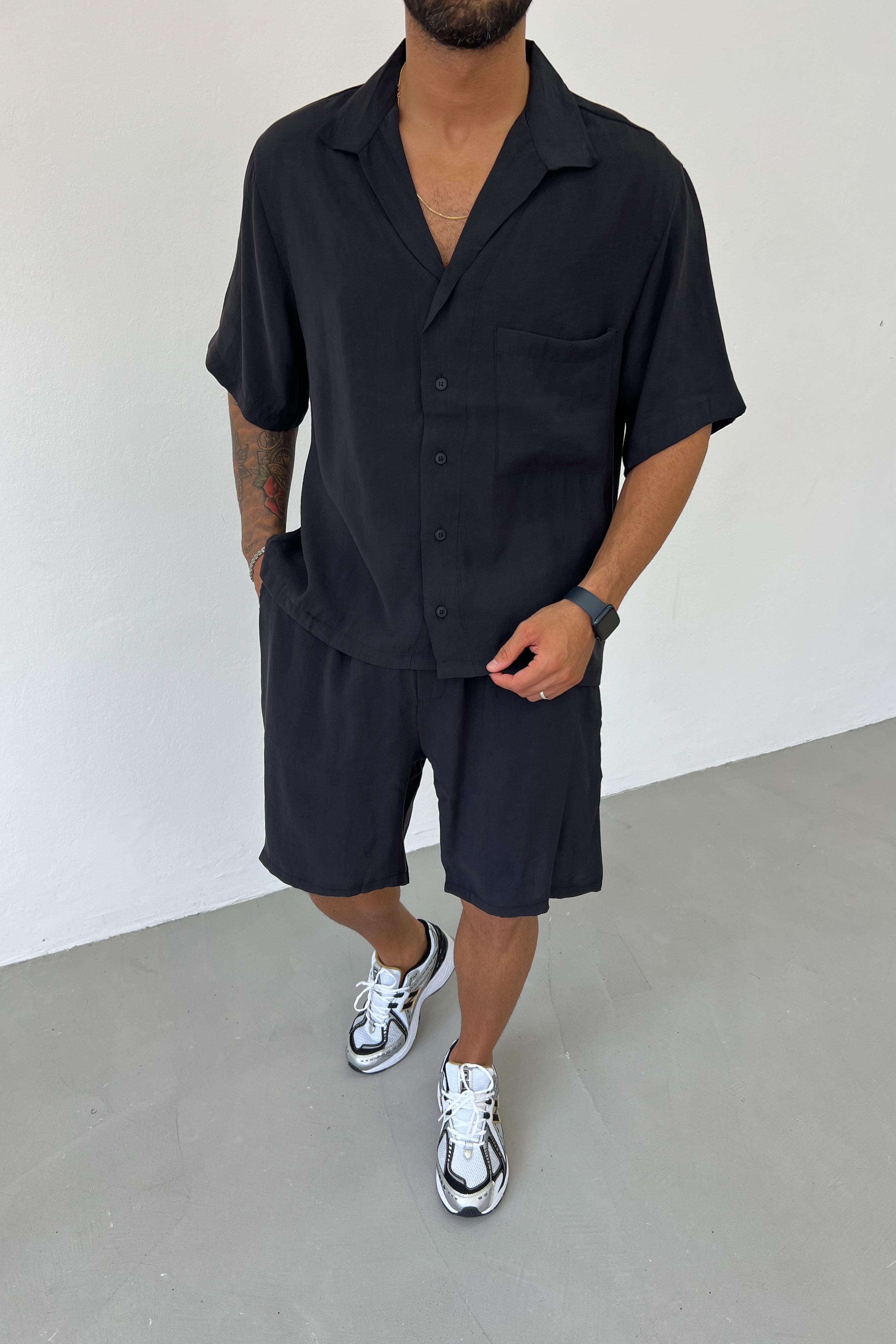 Tensel Kumaş Oversize Siyah Takım 30-28