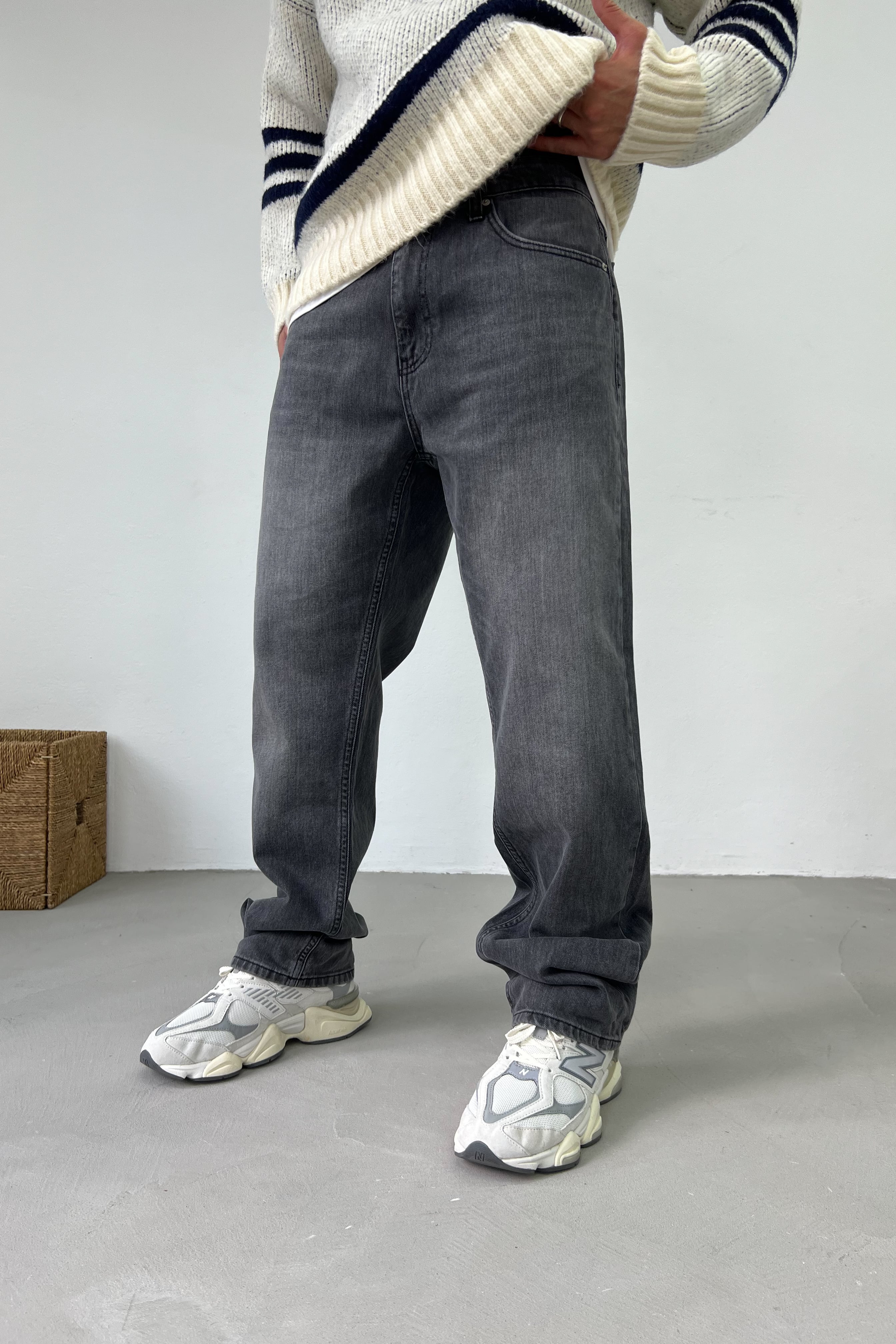 Taşlamalı Gri Baggy Pantolon 16917-2