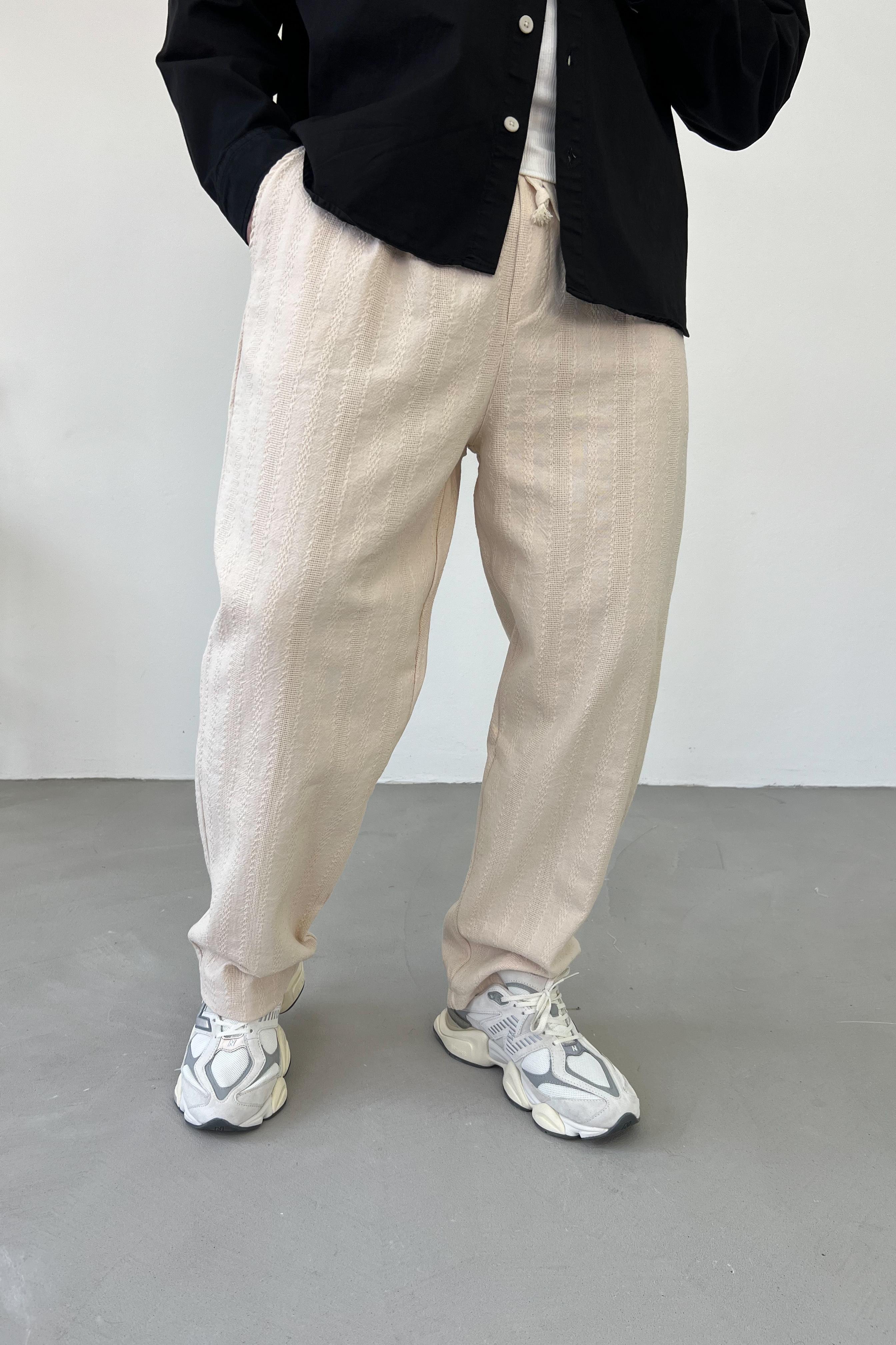 Örme Kumaş Keten Baggy Pantolon 206 - Bej