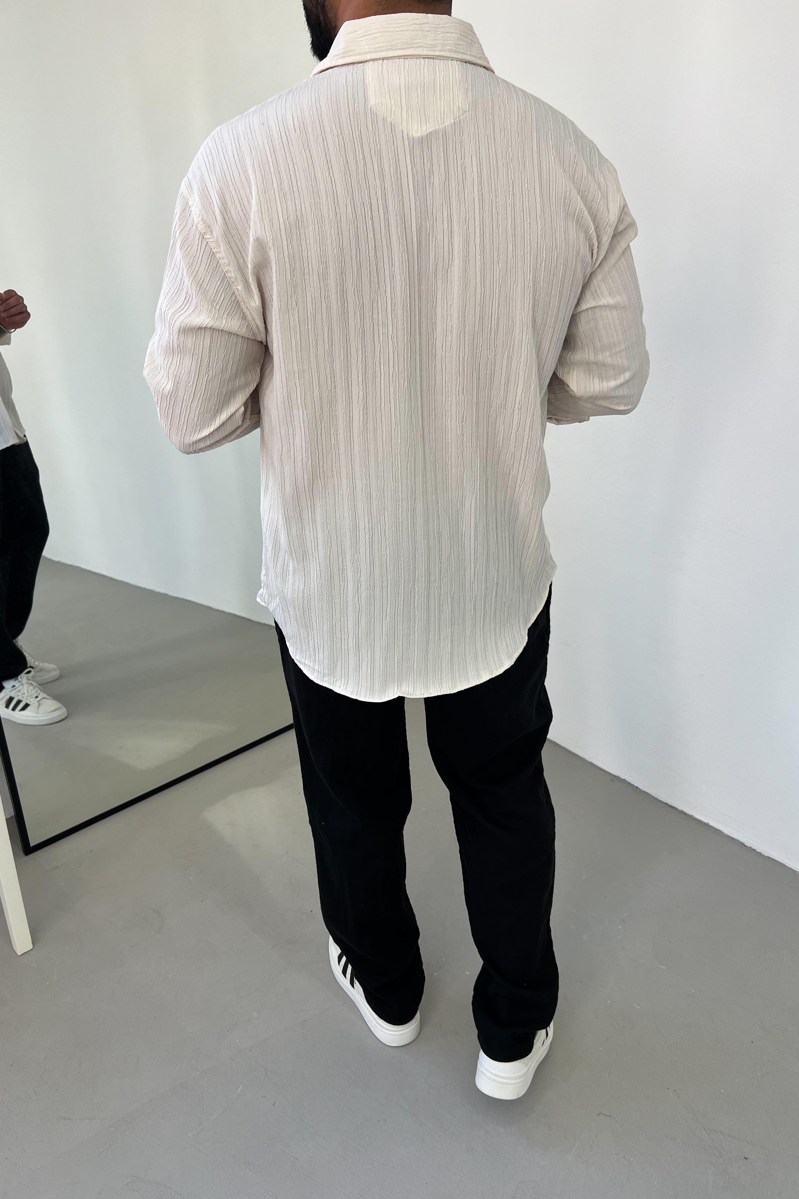 Desenli Bej Oversize Gömlek 0013