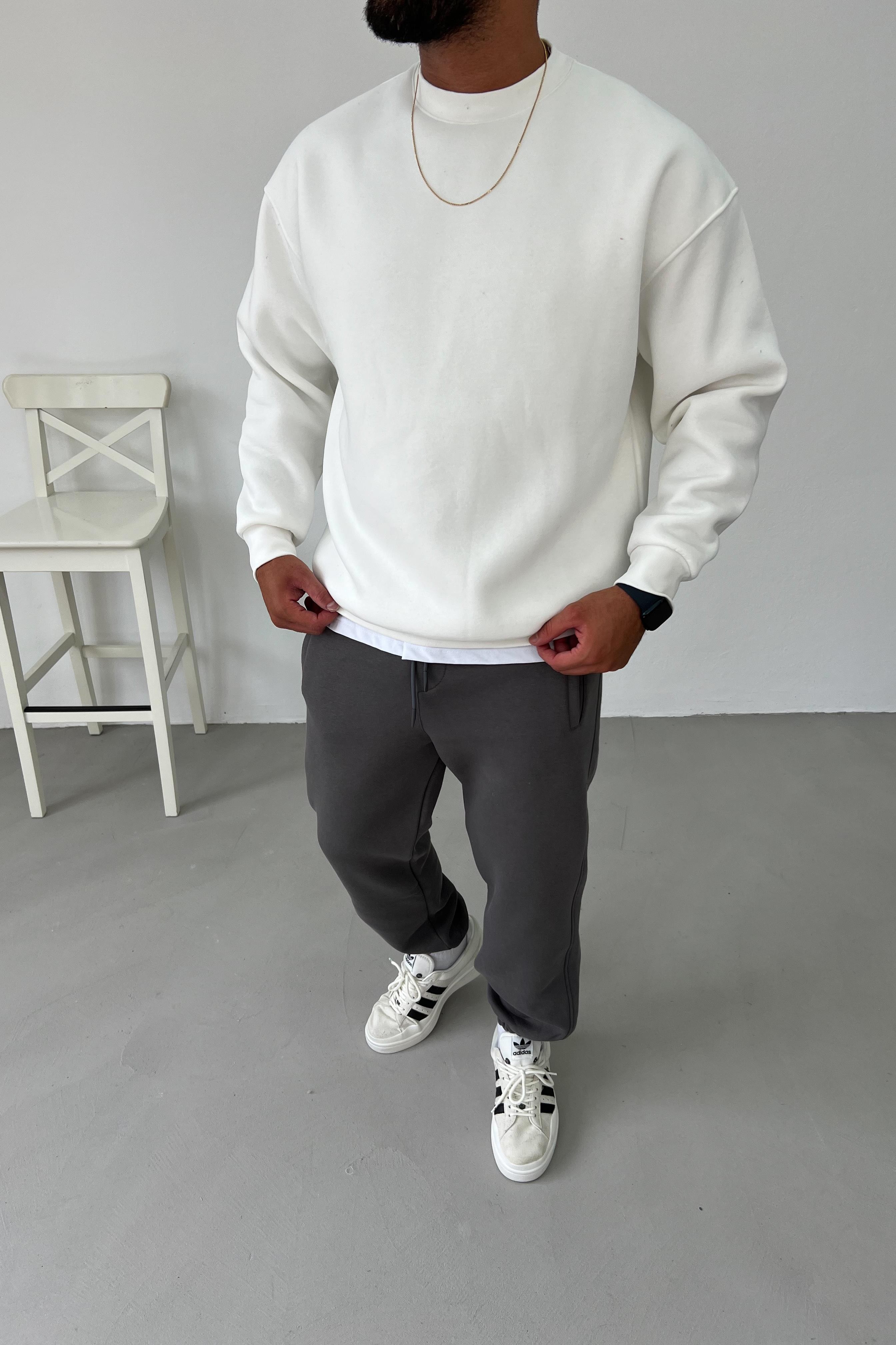 Beyaz Oversize Basic Sweatshirt 1401