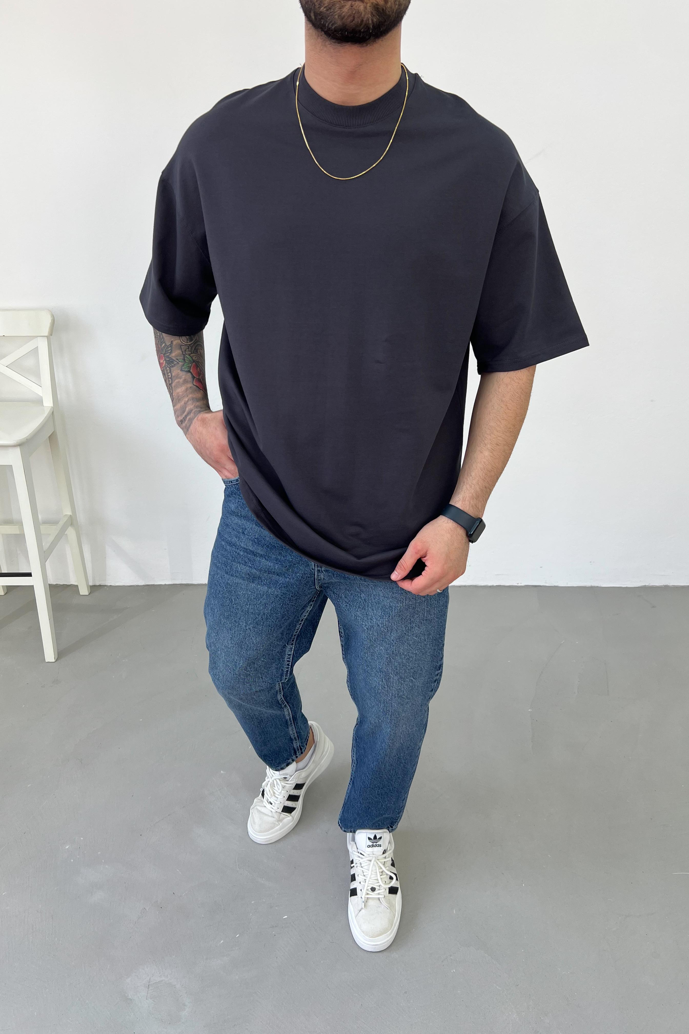 2 İplik Oval Oversize Basic Tshirt 2540 - Füme