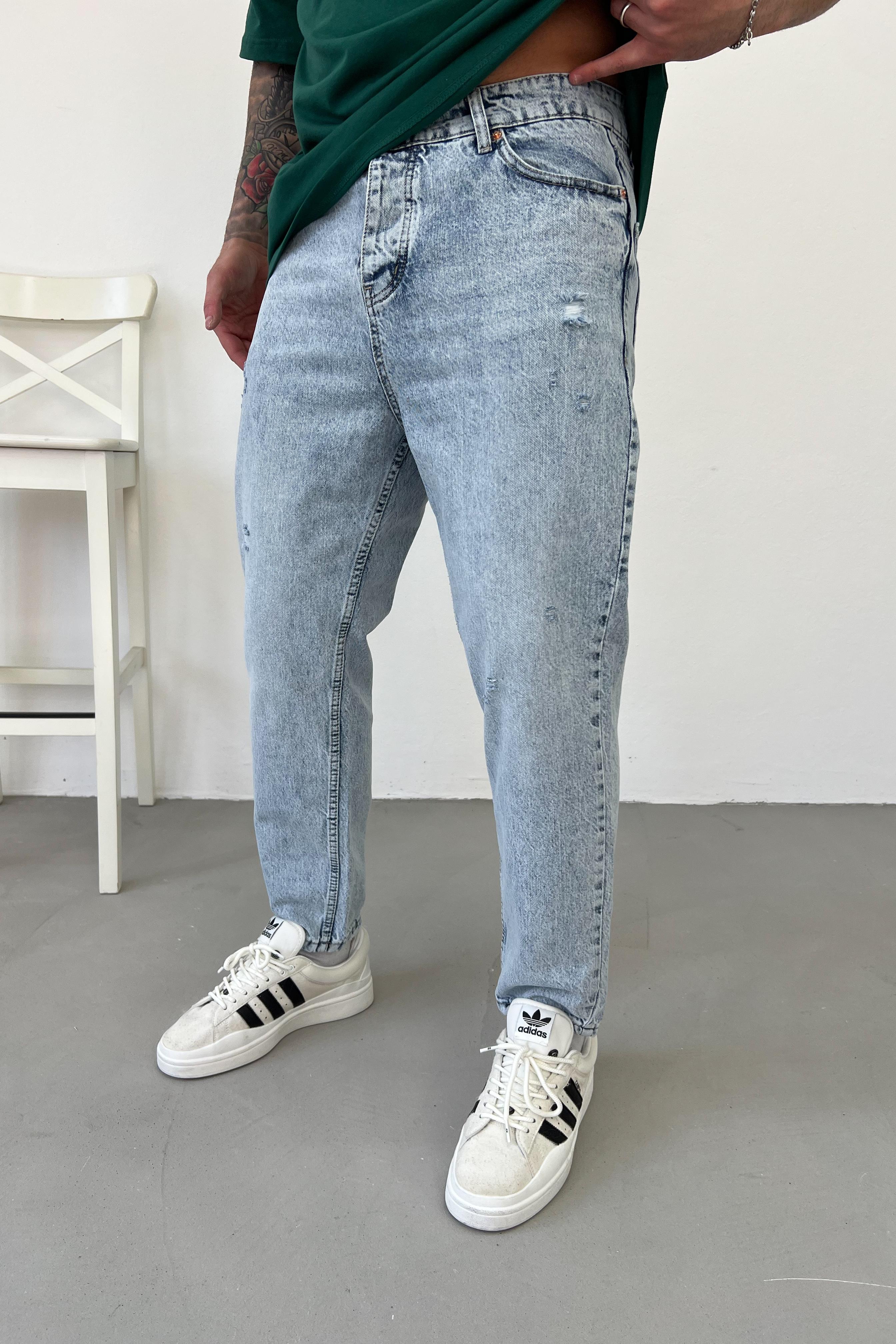 Yırtık Detaylı Buz Mavi Boyfriend Pantolon 2634