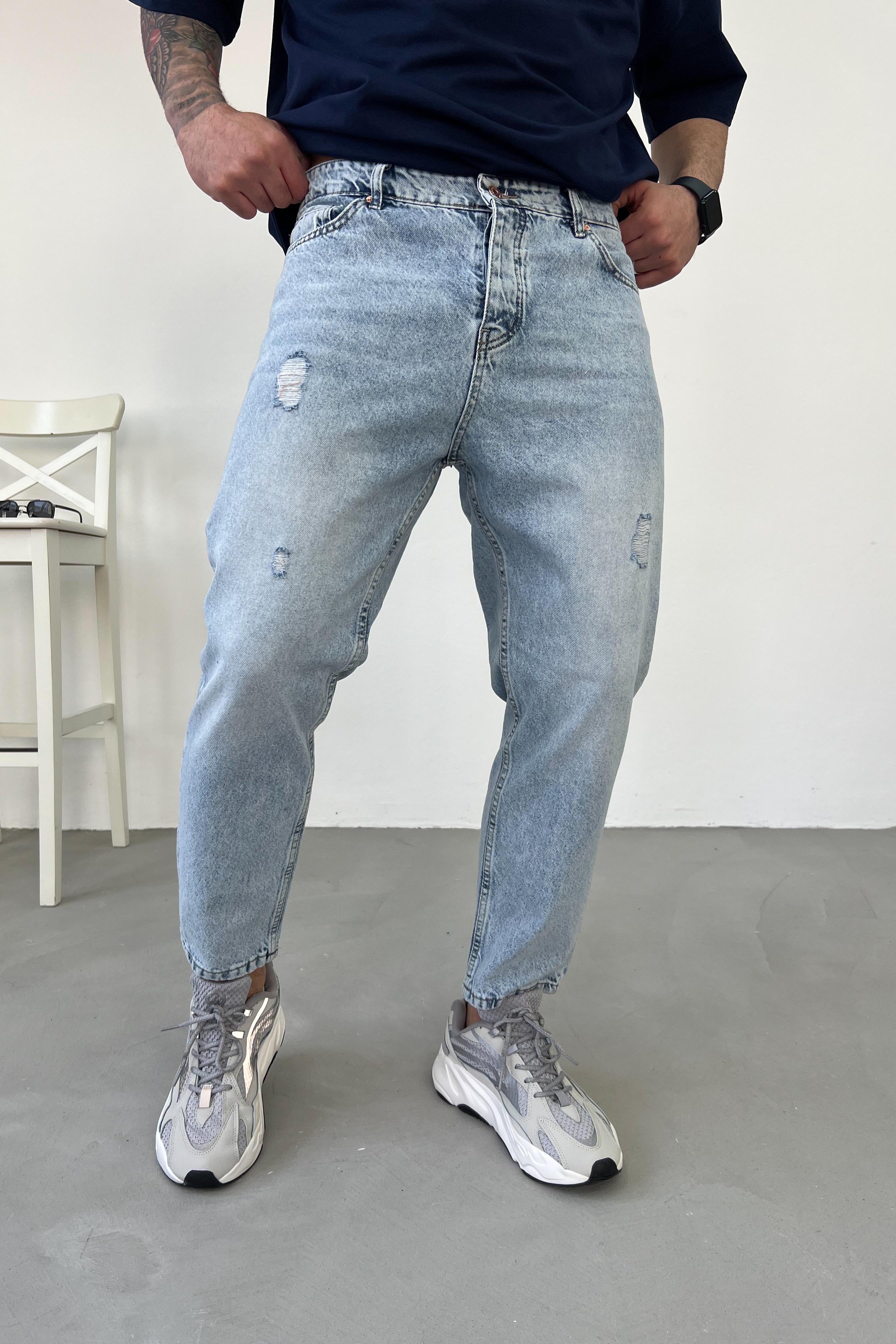 Yırtık Detaylı Buz Mavi Boyfriend Pantolon 2962