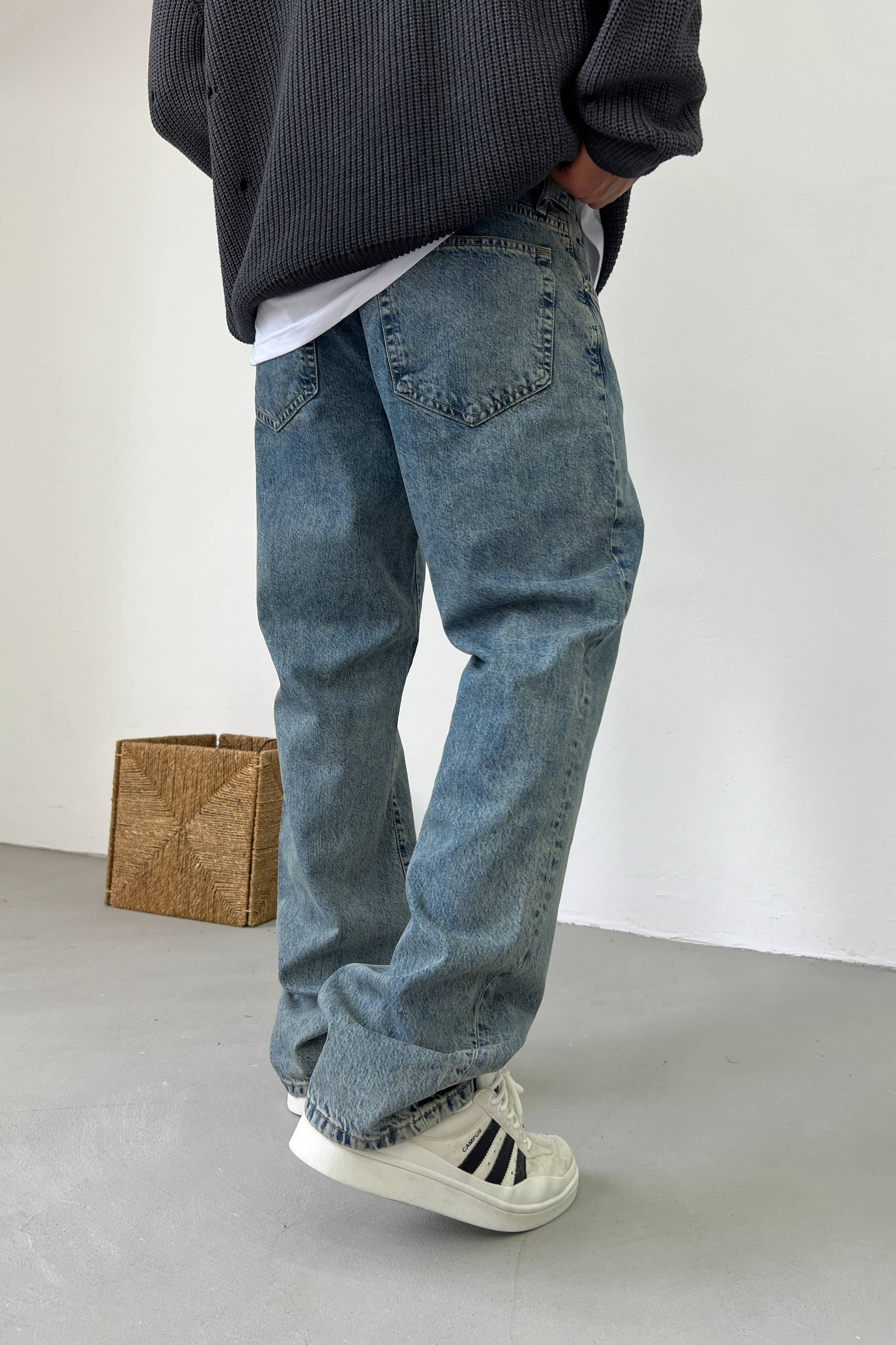 Eskitme Mavi Baggy Pantolon 16834-3