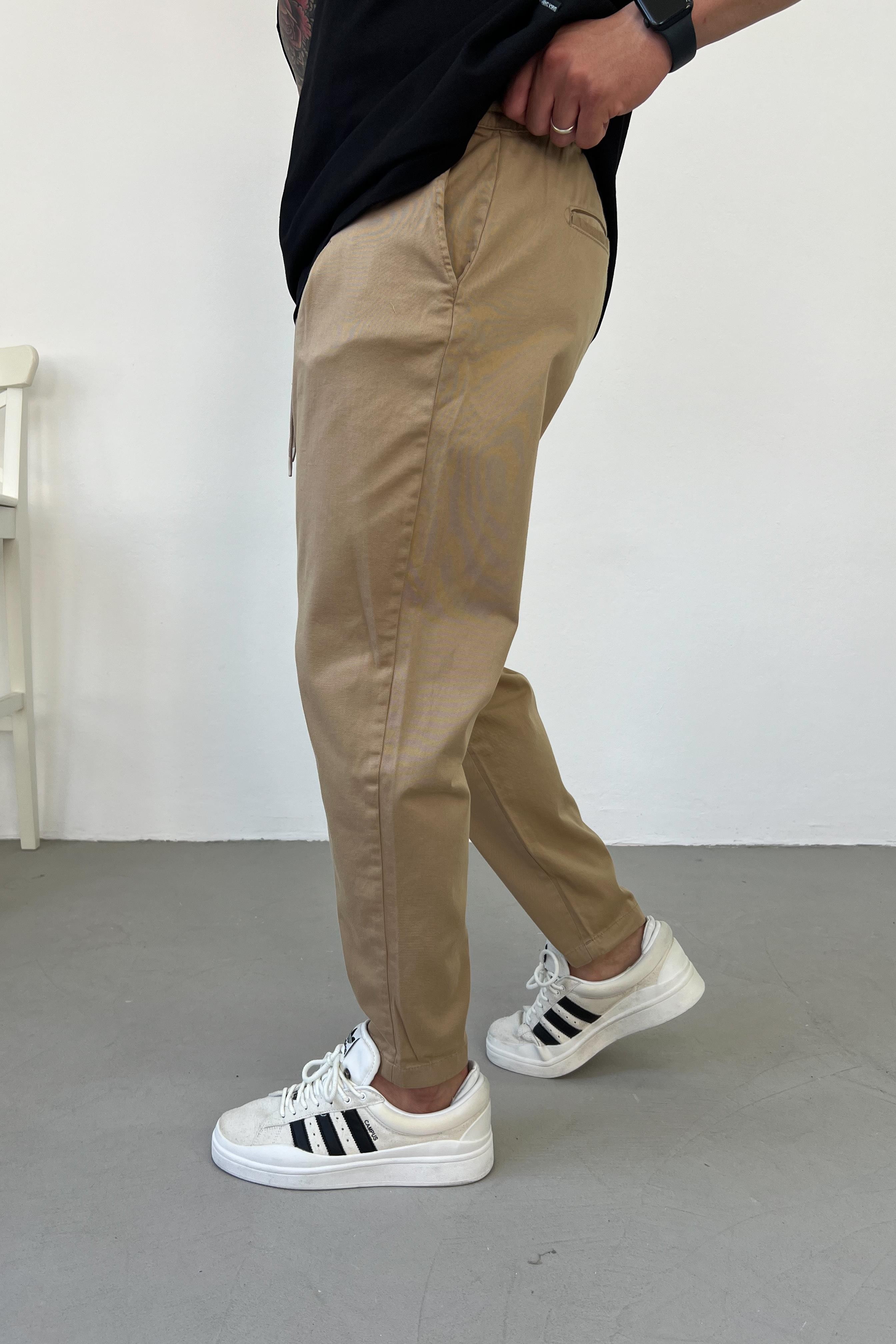 Gabardin Kumaş Beli Bağcıklı Kahve Pantolon 2344-1
