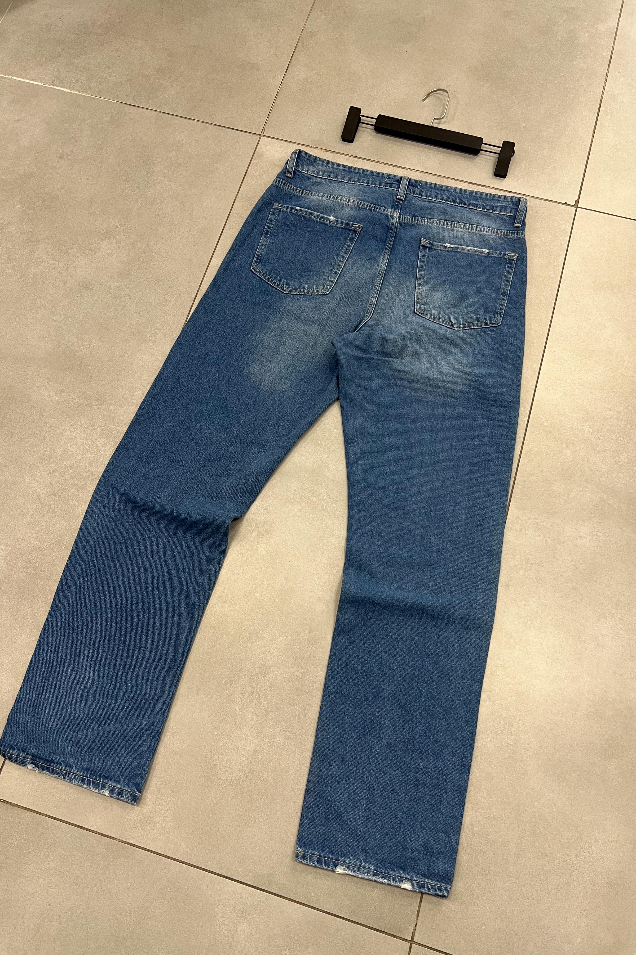 Taşlamalı Mavi Baggy Pantolon 2238