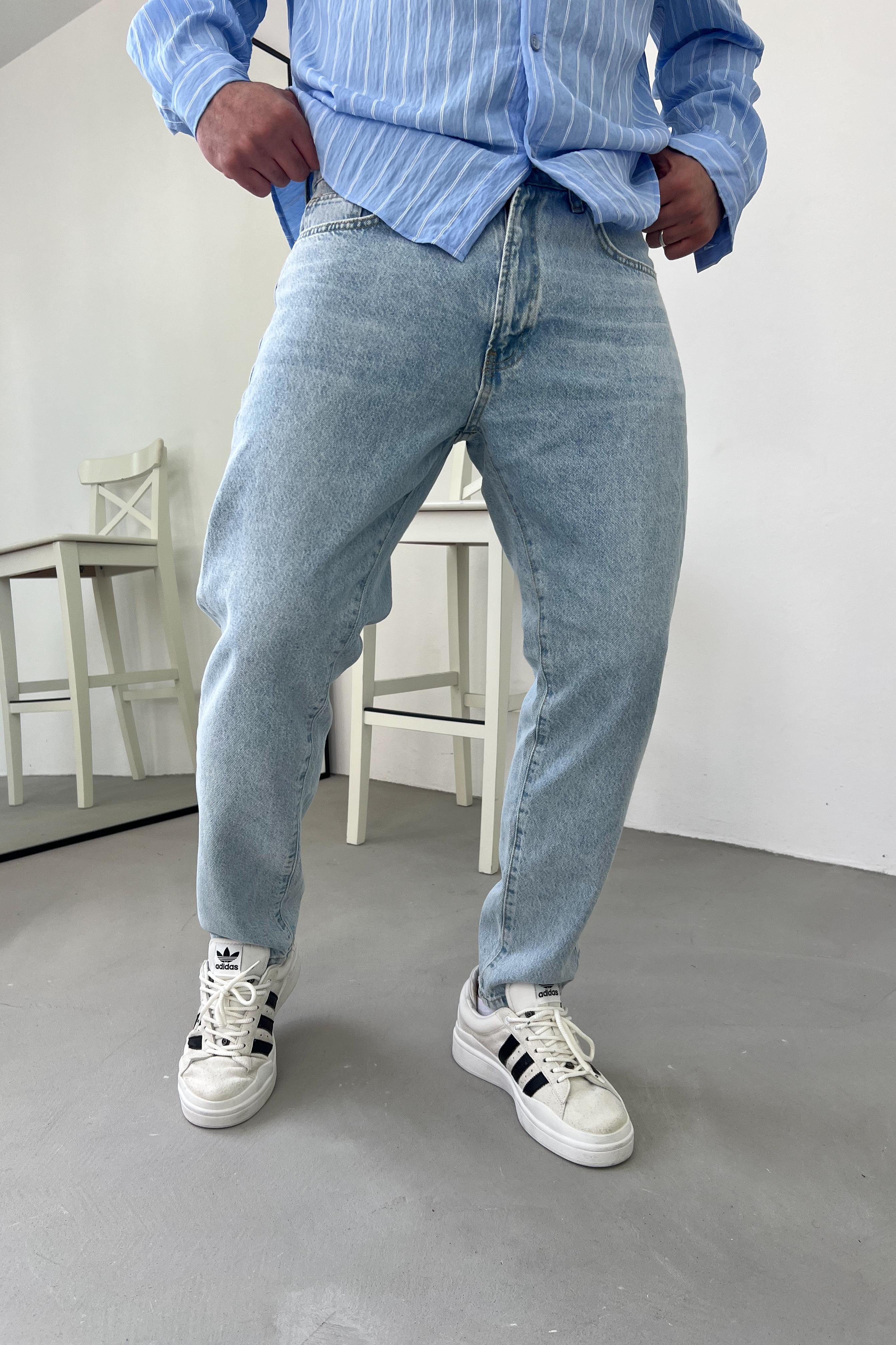 Taşlamalı Buz Mavi Boyfriend Pantolon 16717-STD