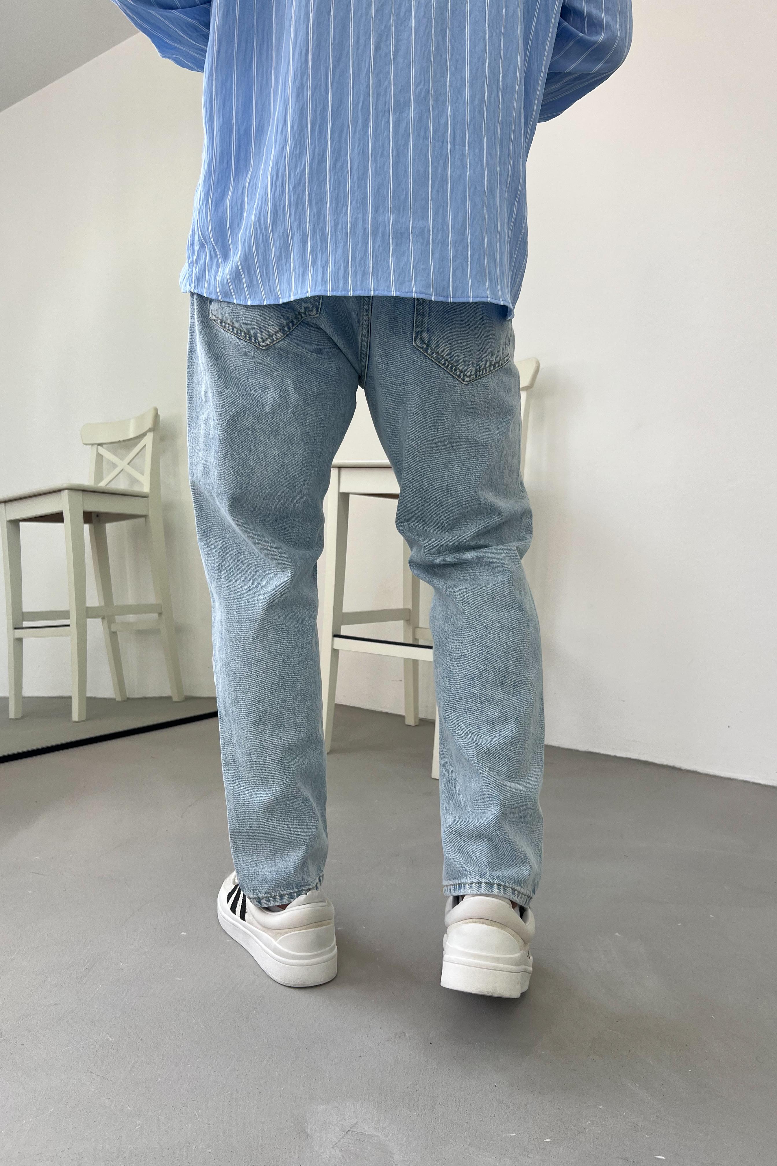Taşlamalı Buz Mavi Boyfriend Pantolon 16717-STD