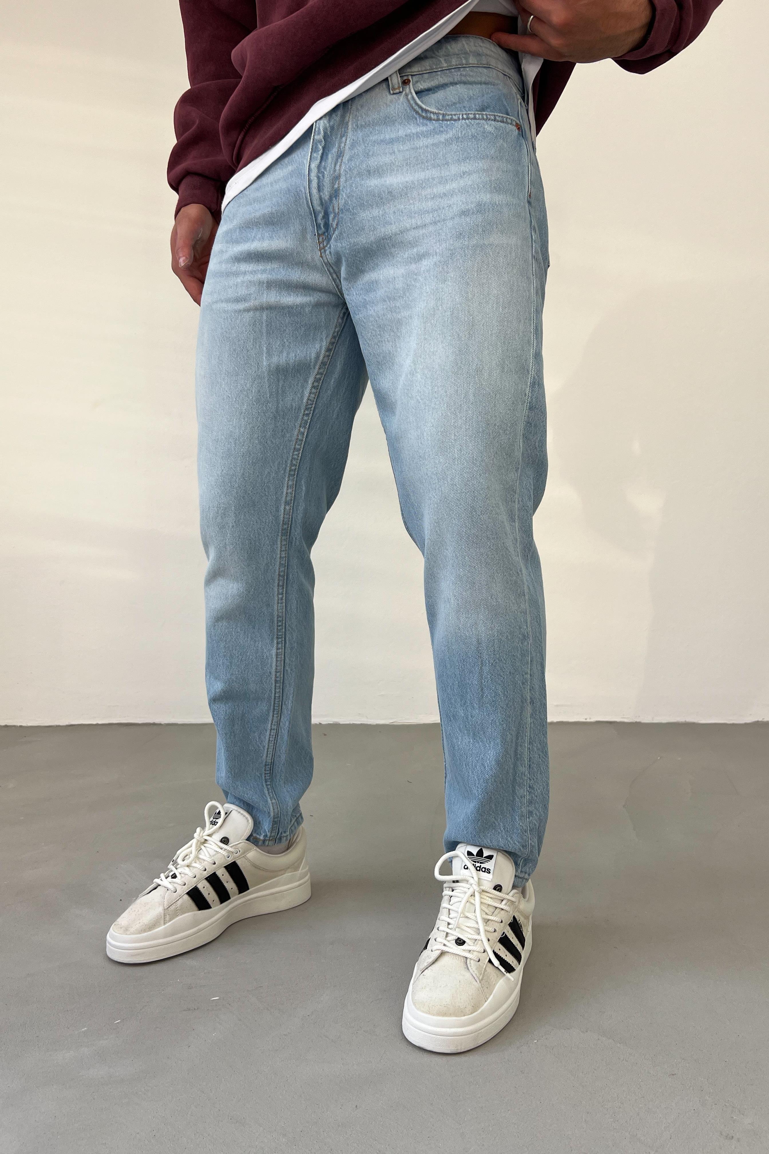 Taşlamalı Buz Mavi Boyfriend Pantolon 16568-2