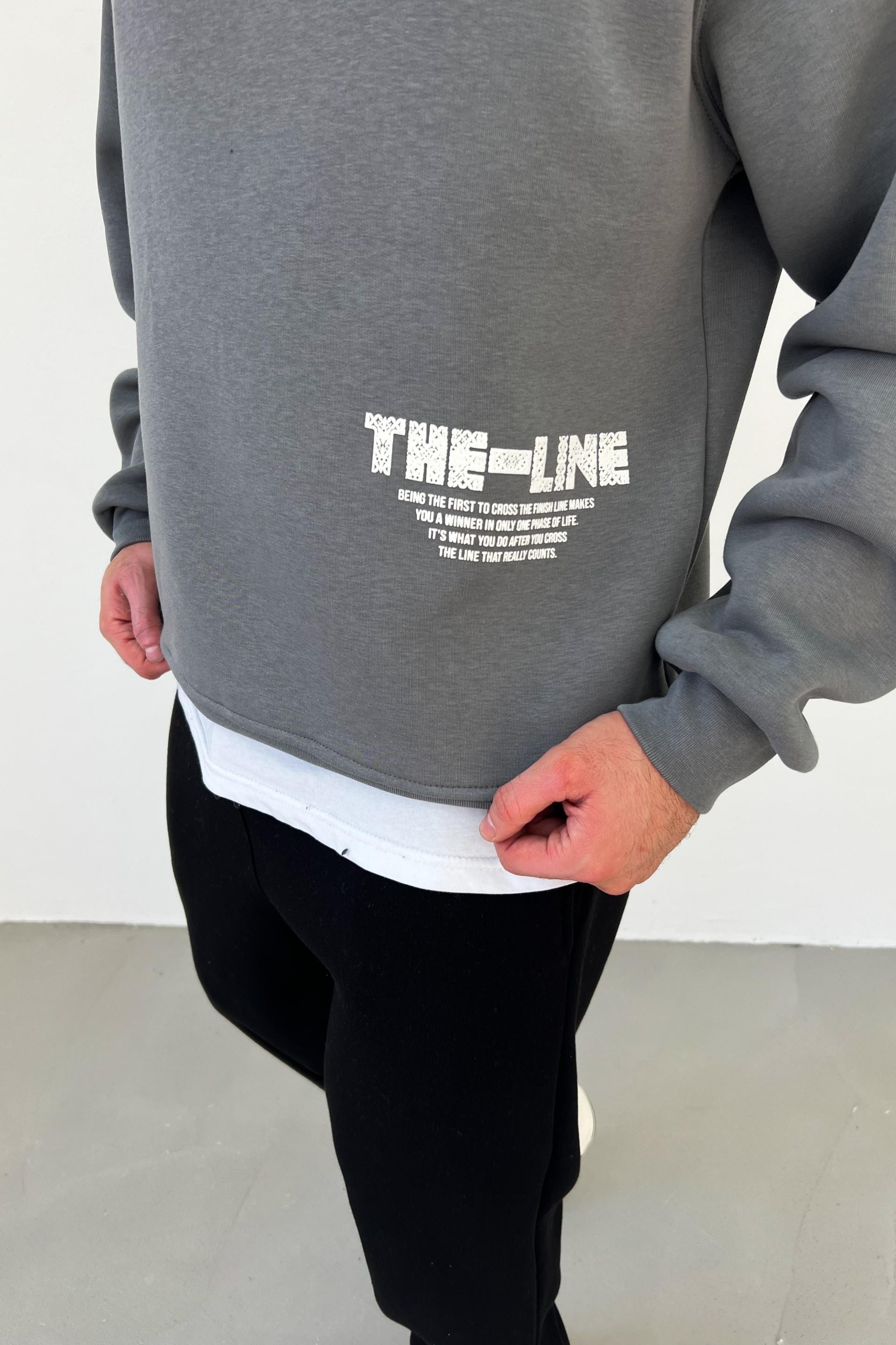 The Line Baskılı Oversize Füme Sweatshirt 1009