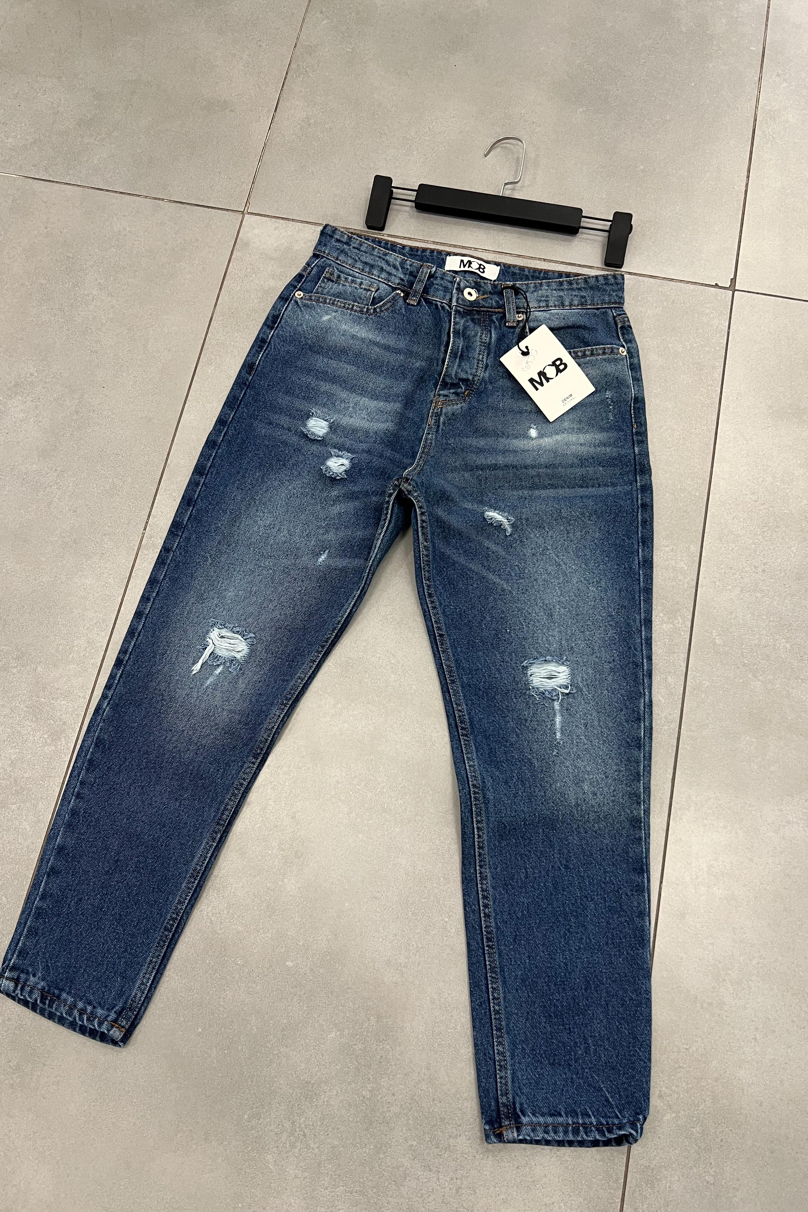 Yırtık Detaylı Mavi Boyfriend Pantolon 416