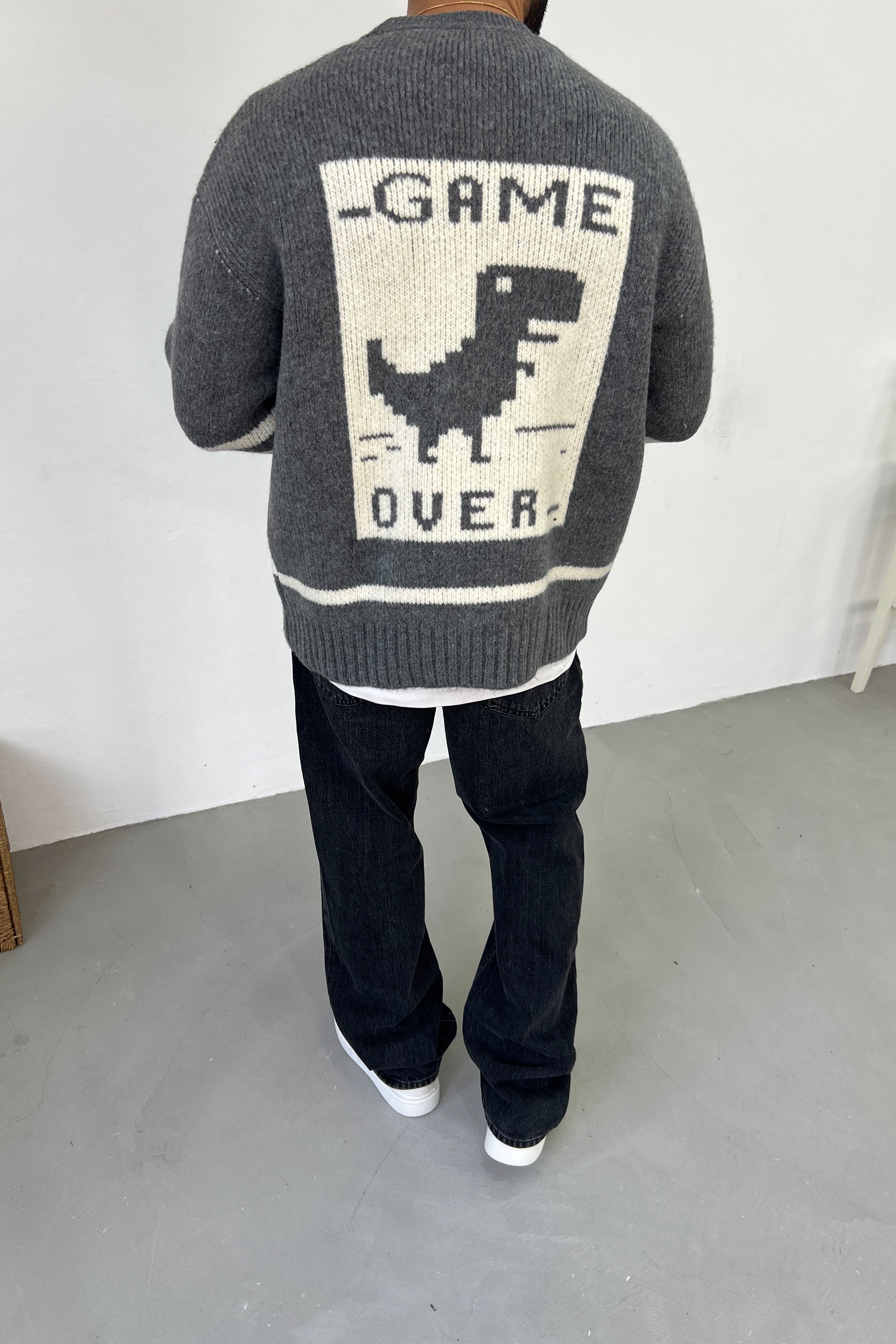 Game Over Baskılı Oversize Kazak 3316 - Antrasit