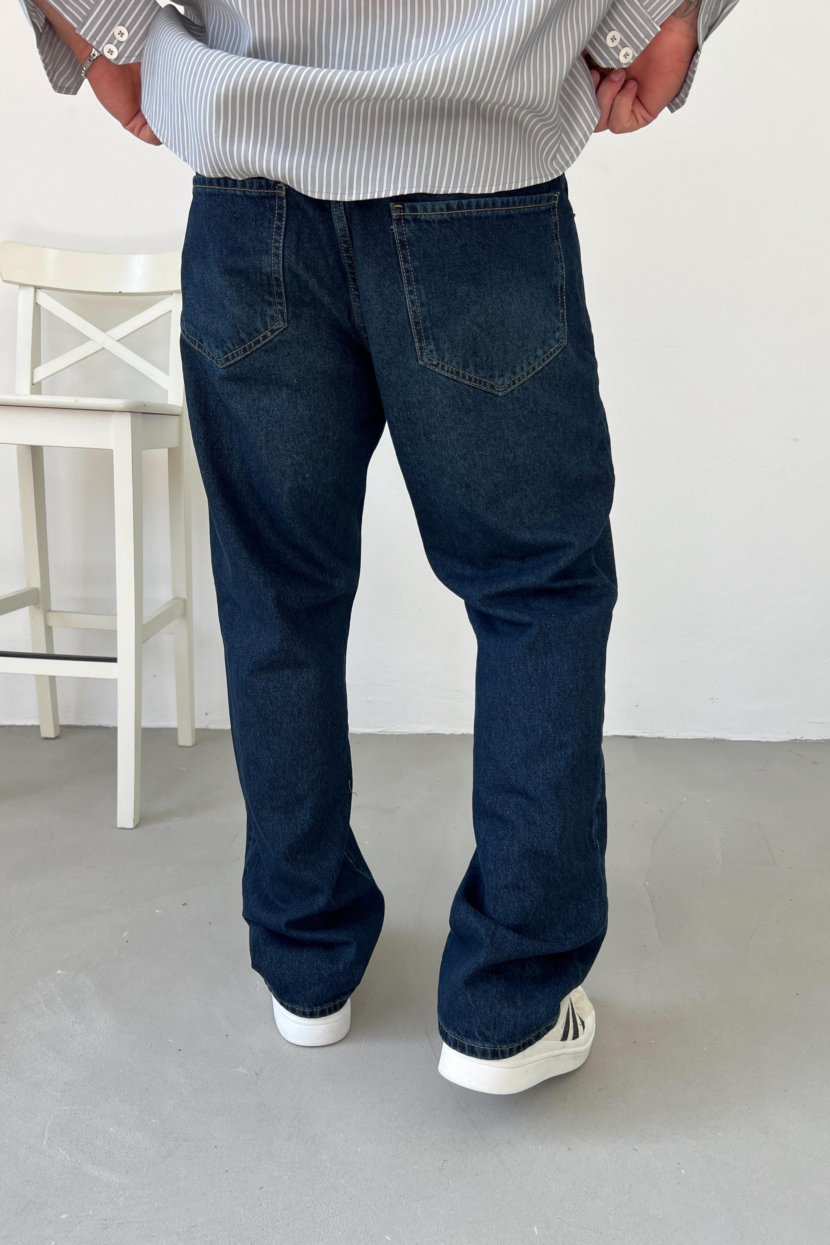 Taşlamalı Koyu Mavi Baggy Pantolon 16617-STD