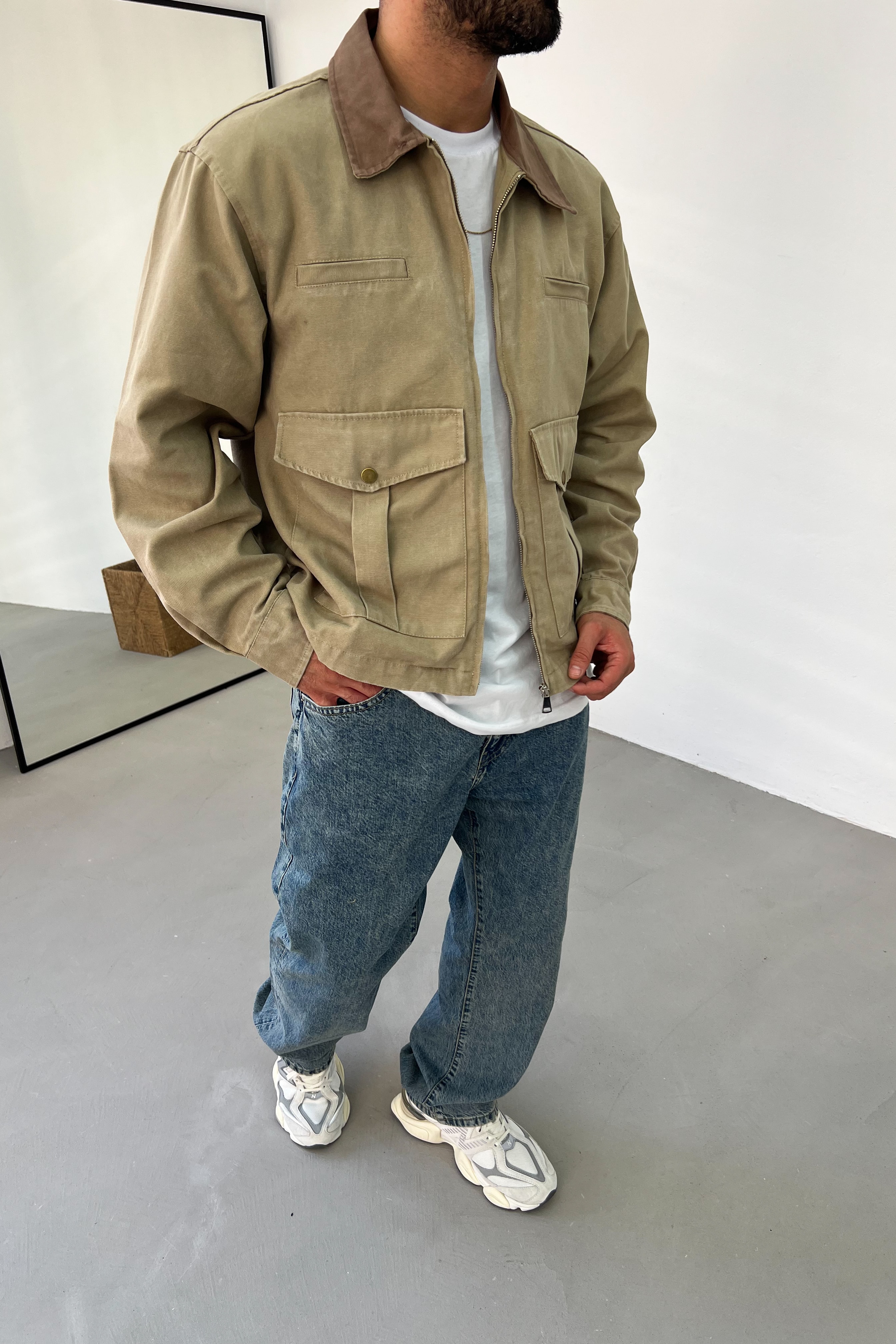 Yıkamalı Gabardin Oversize Ceket 110-07