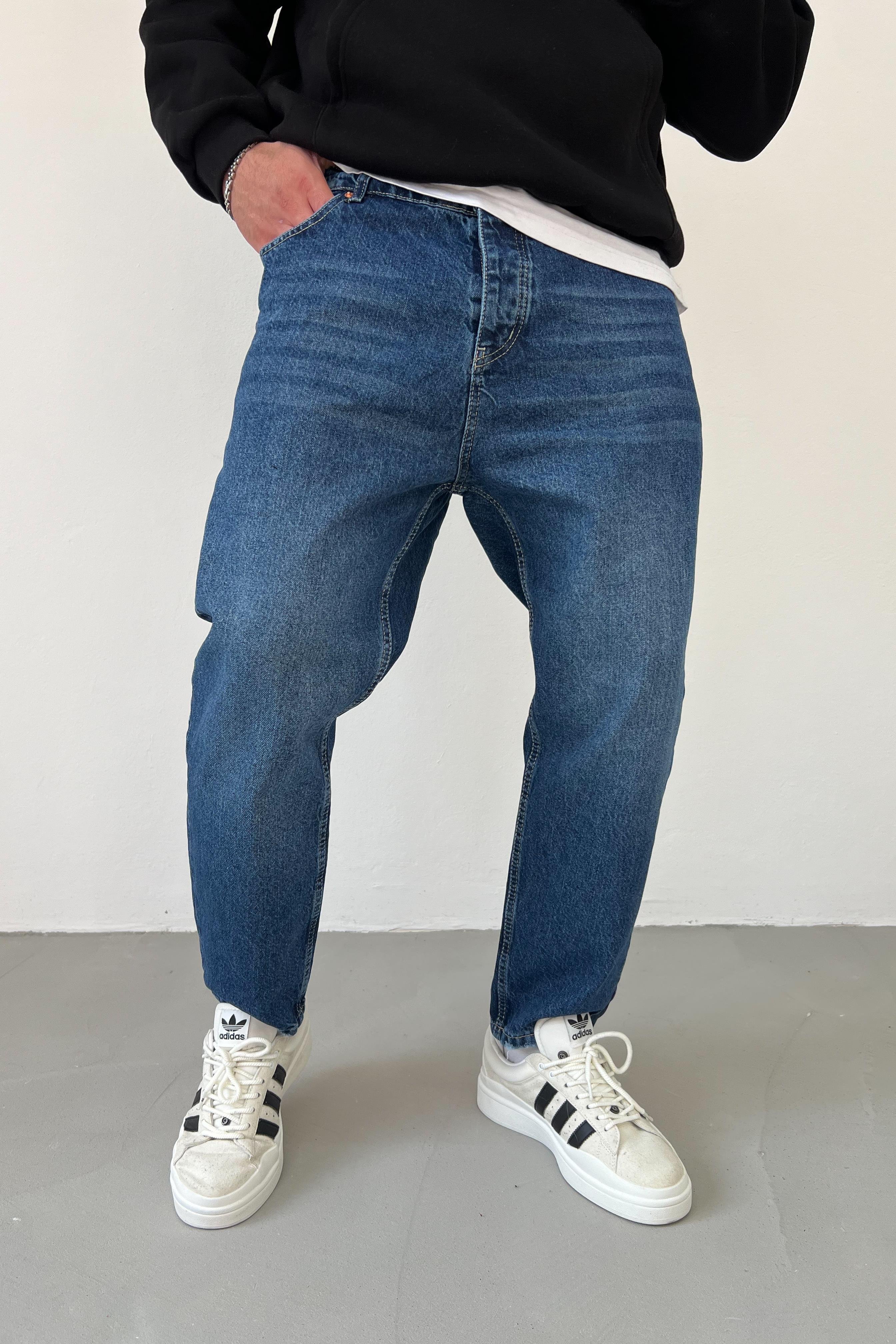 Taşlamalı Koyu Mavi Boyfriend Pantolon 2796-1