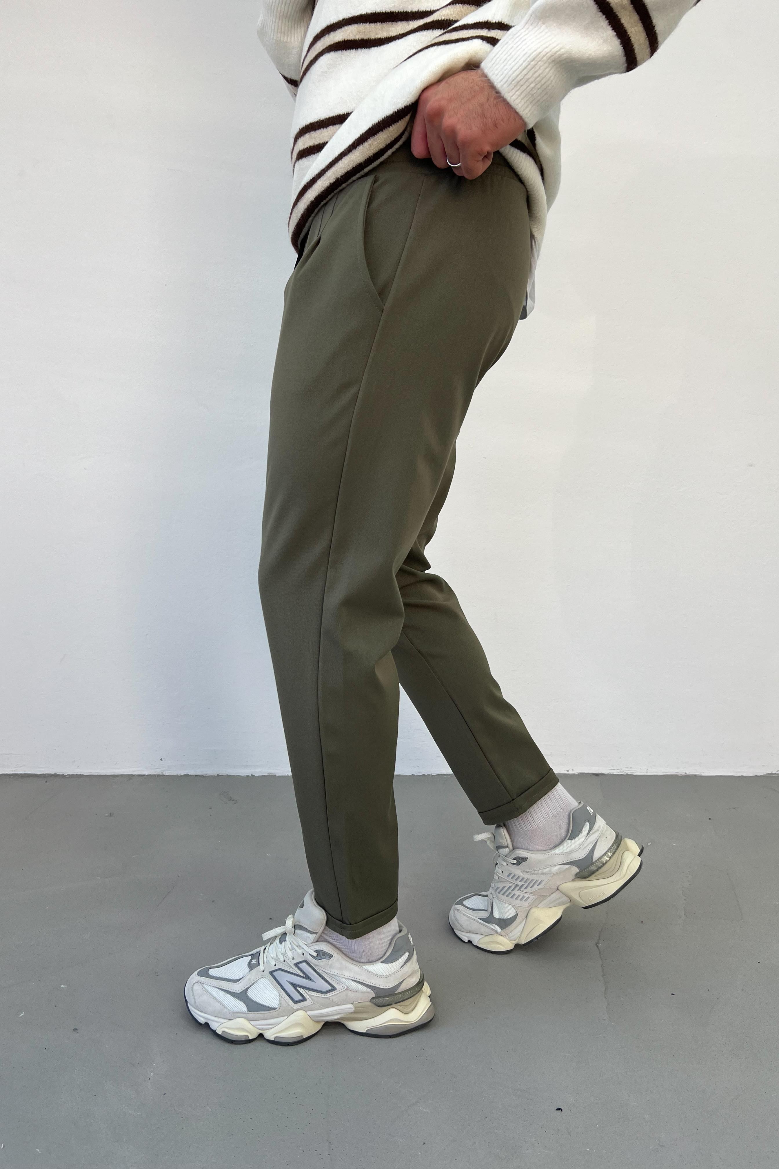Pileli Duble Paça Haki Jogger Pantolon 09