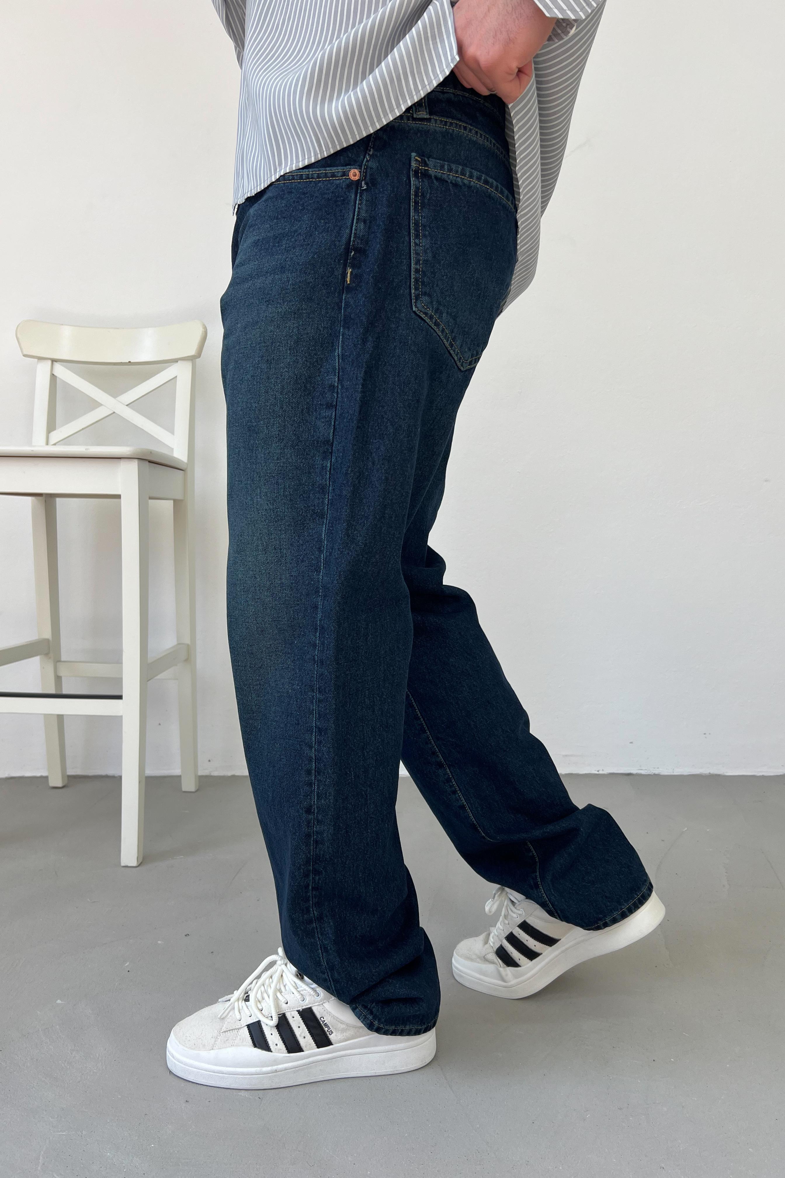 Taşlamalı Koyu Mavi Baggy Pantolon 16617-STD