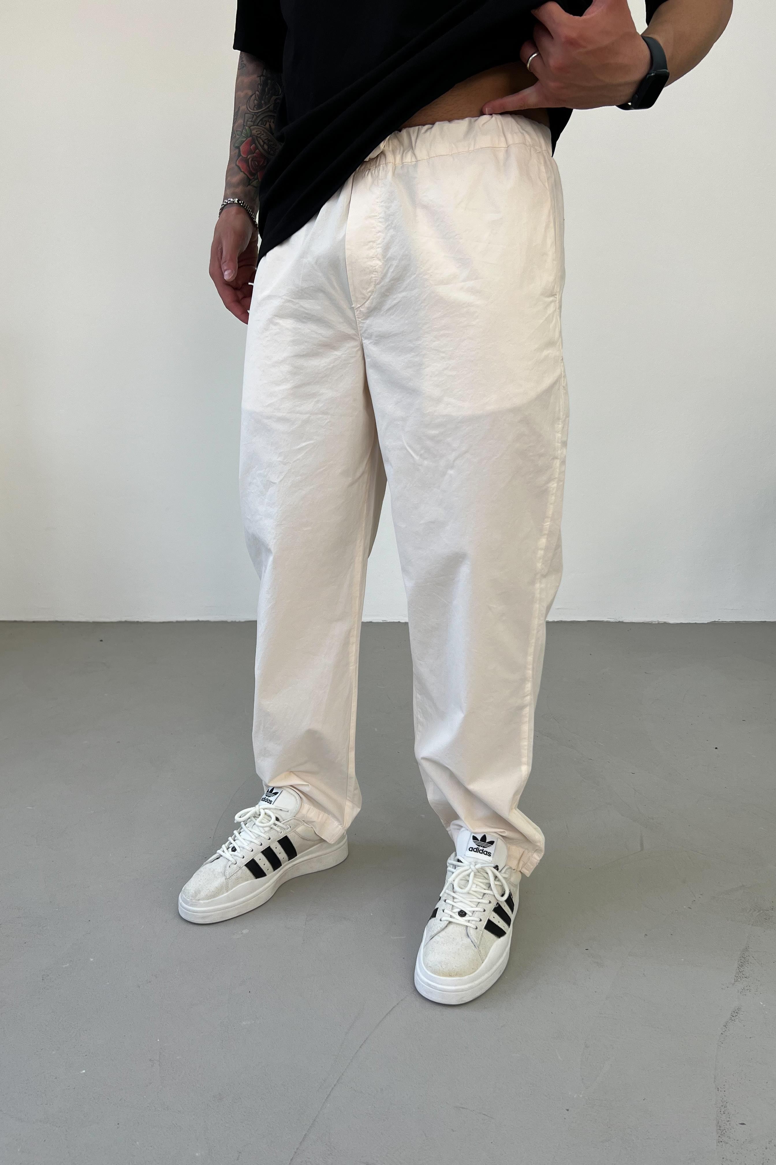 Beli Lastikli Gabardin Kumaş Bej Baggy Pantolon 16320-2