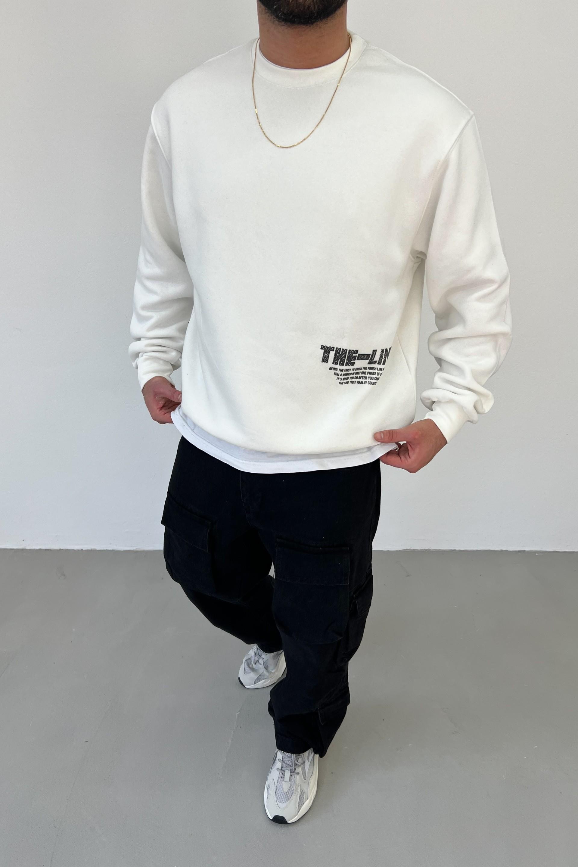 The Line Baskılı Oversize Beyaz Sweatshirt 1009