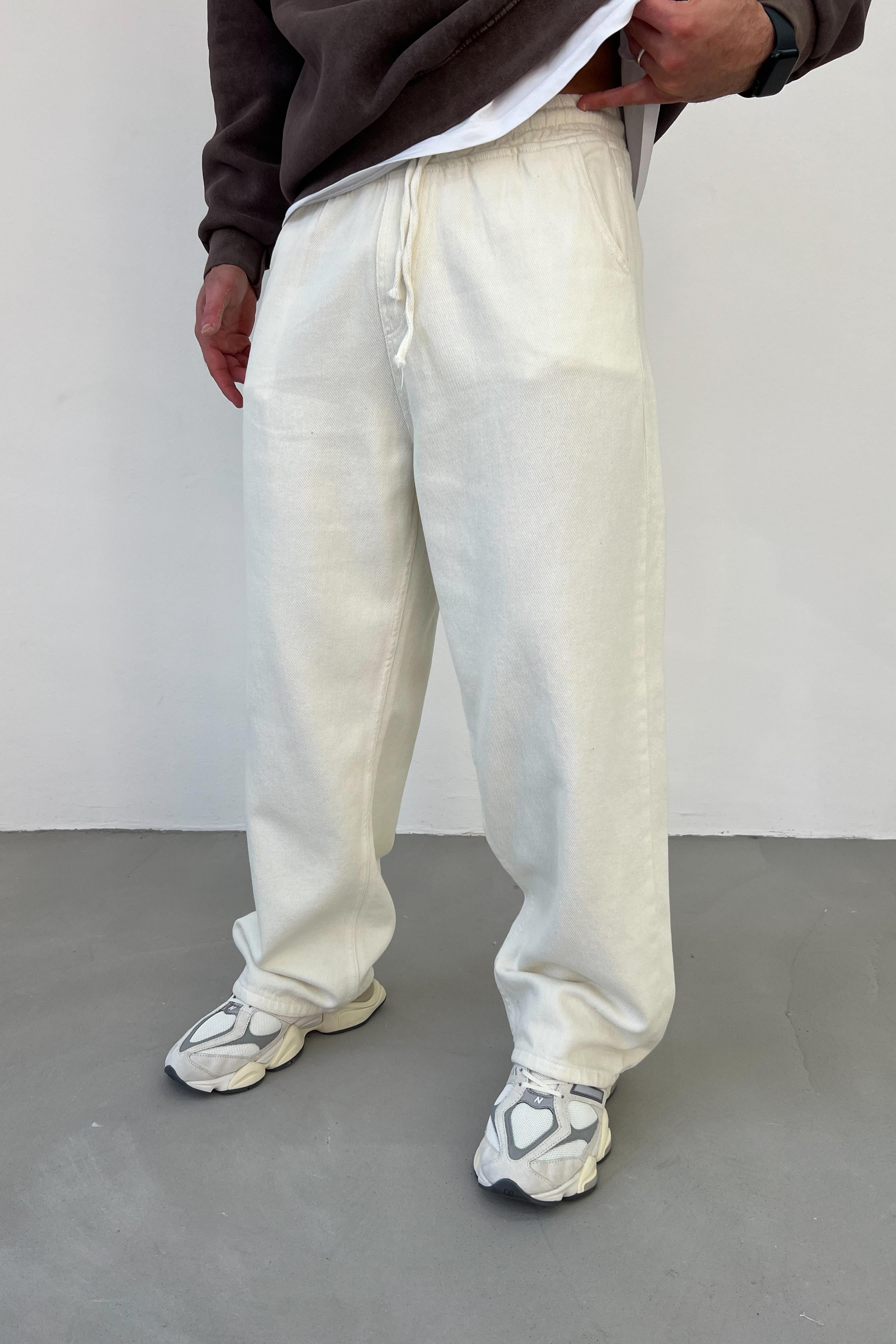 Beli Lastikli Gabardin Kumaş Bej Baggy Pantolon 2870-3