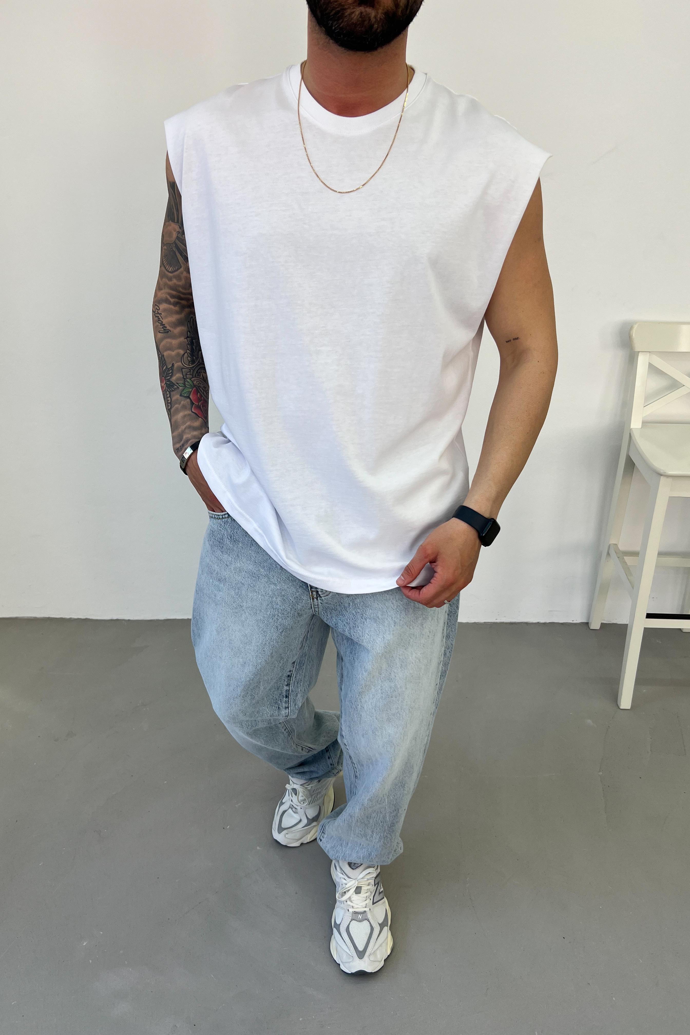 Oversize Kolsuz Tshirt 723 - Beyaz