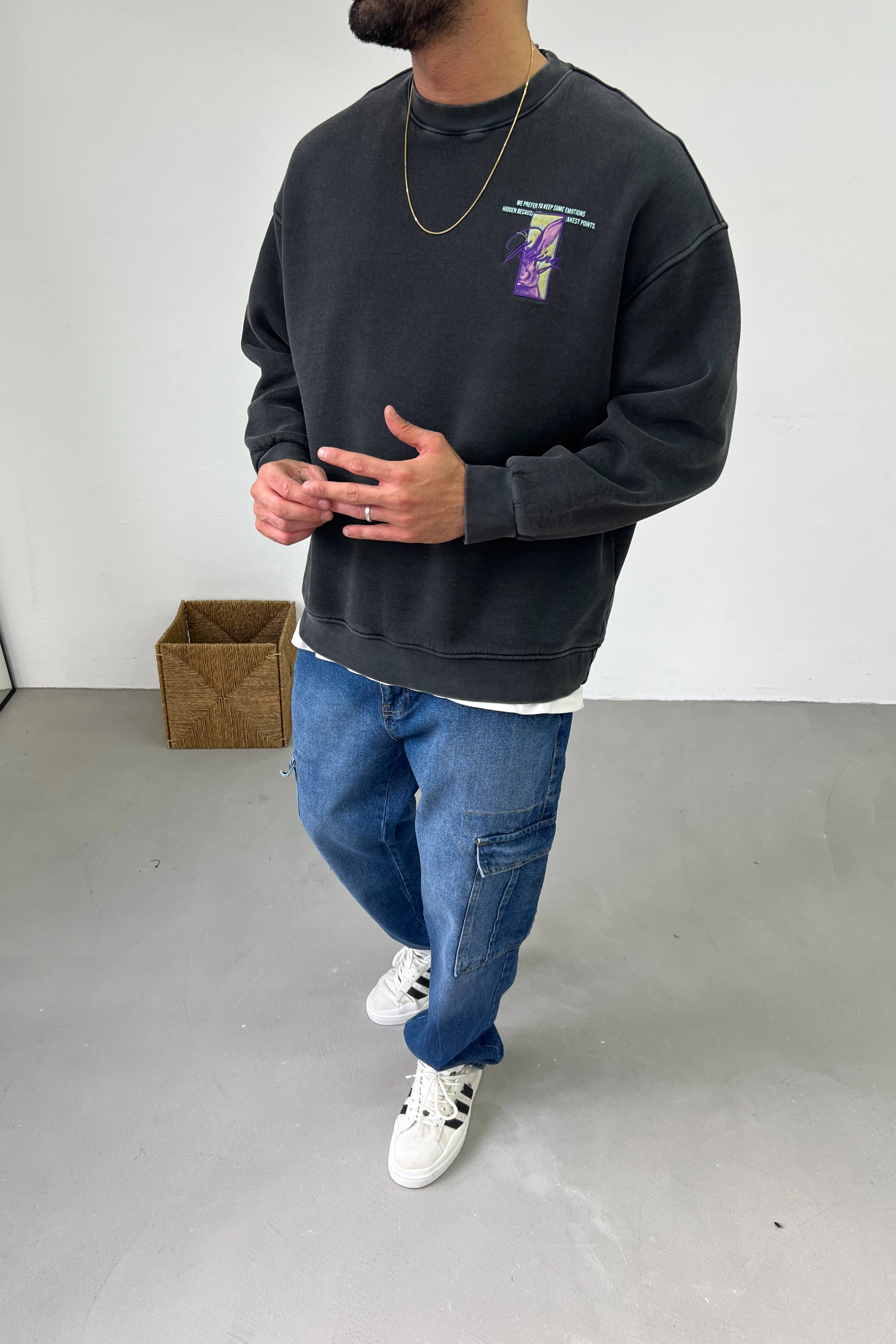 Rising Rabbit Detaylı Yıkamalı Oversize Sweatshirt 7088