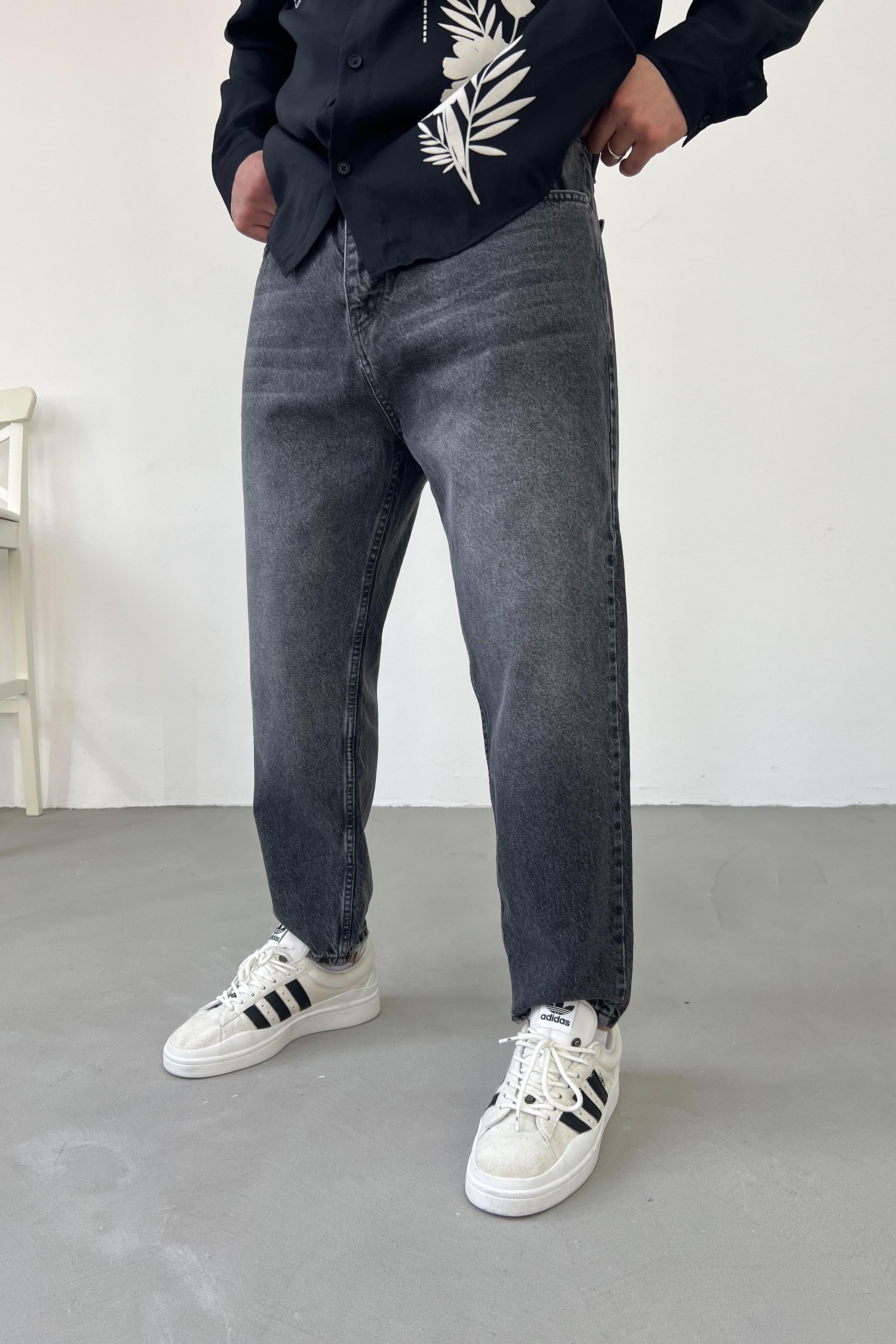 Taşlamalı Antrasit Boyfriend Pantolon 2509-1