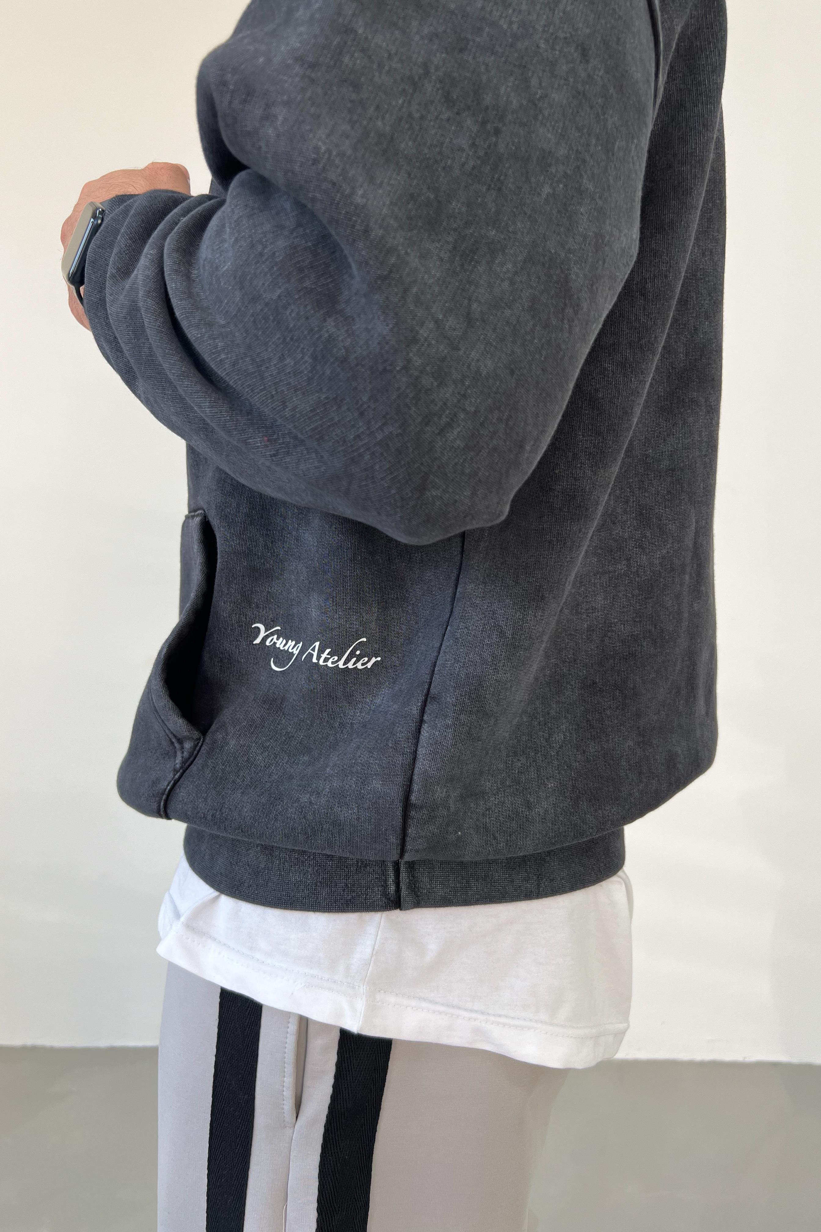 Young Atelier Baskılı Yıkamalı Oversize Antrasit Sweatshirt 42