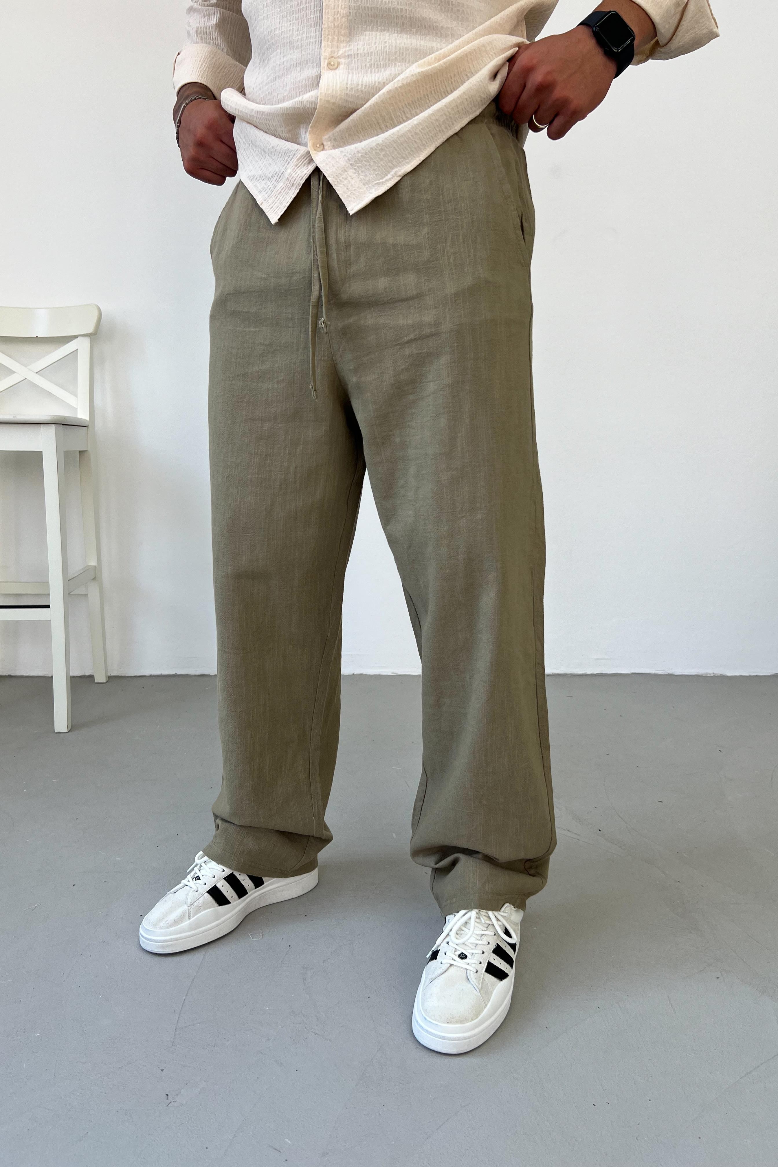 Haki Keten Baggy Pantolon 110