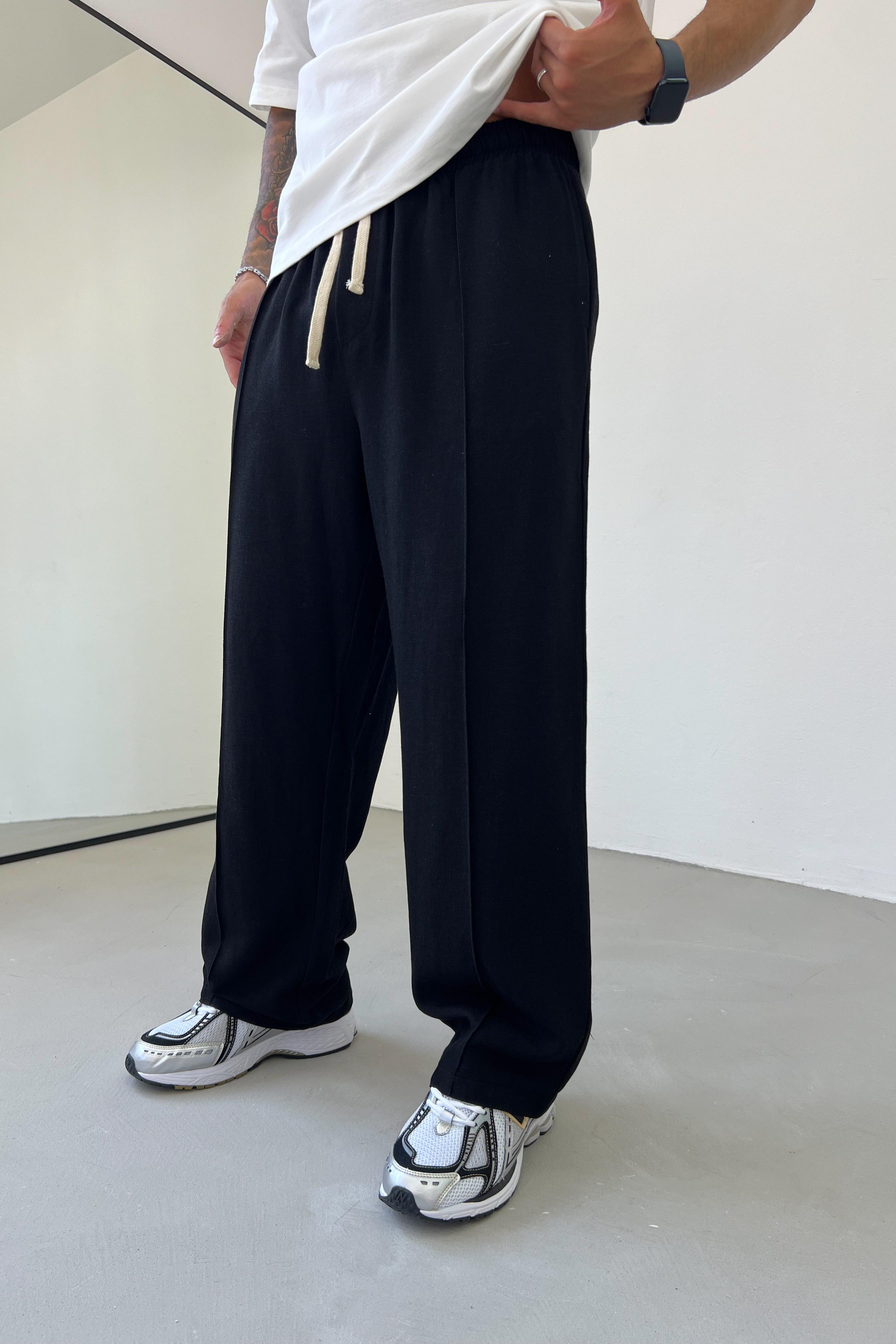 Dikiş Detaylı Keten Baggy Pantolon 40-16